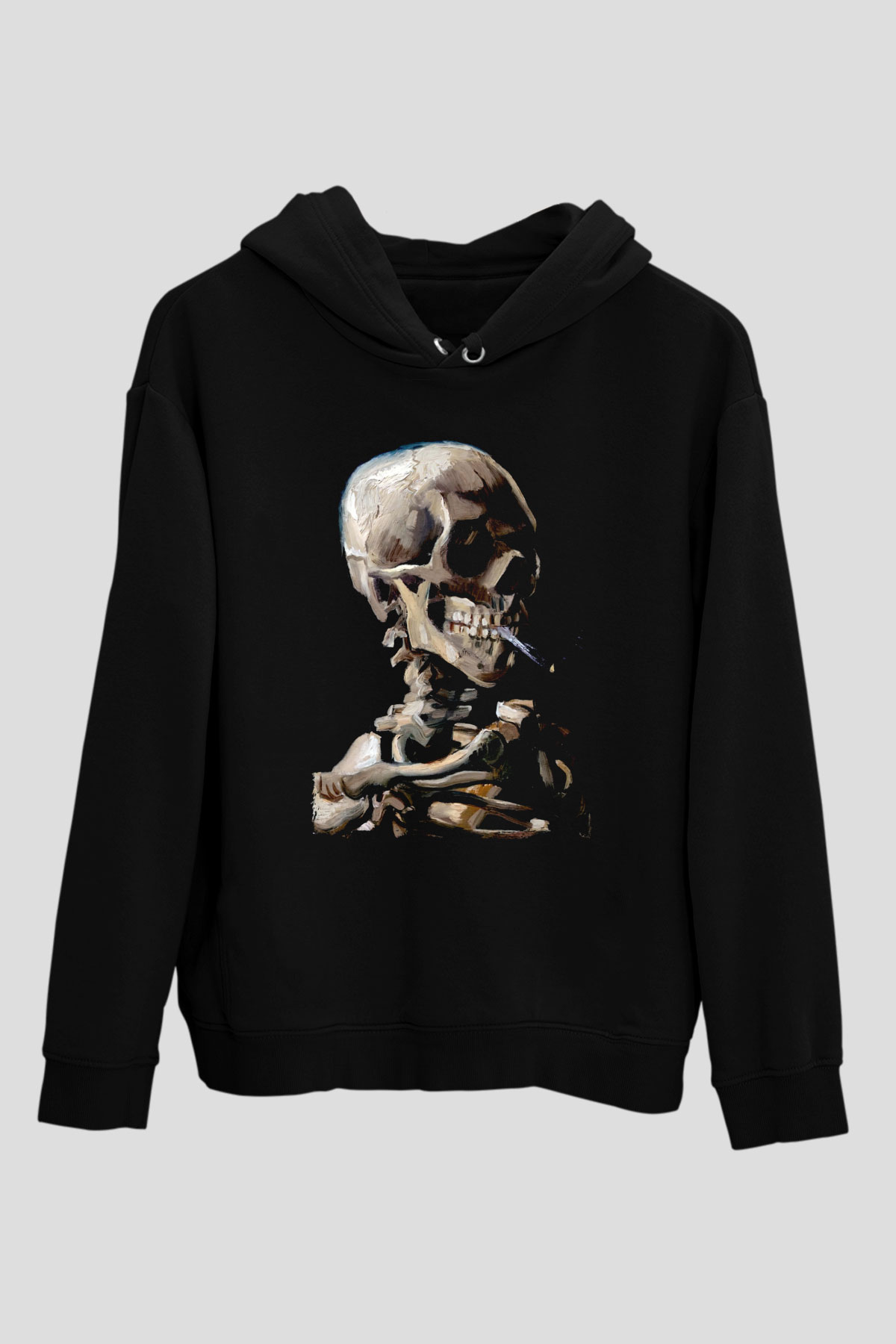 Sigara İçen İskeletSiyah  Unisex Hoodie