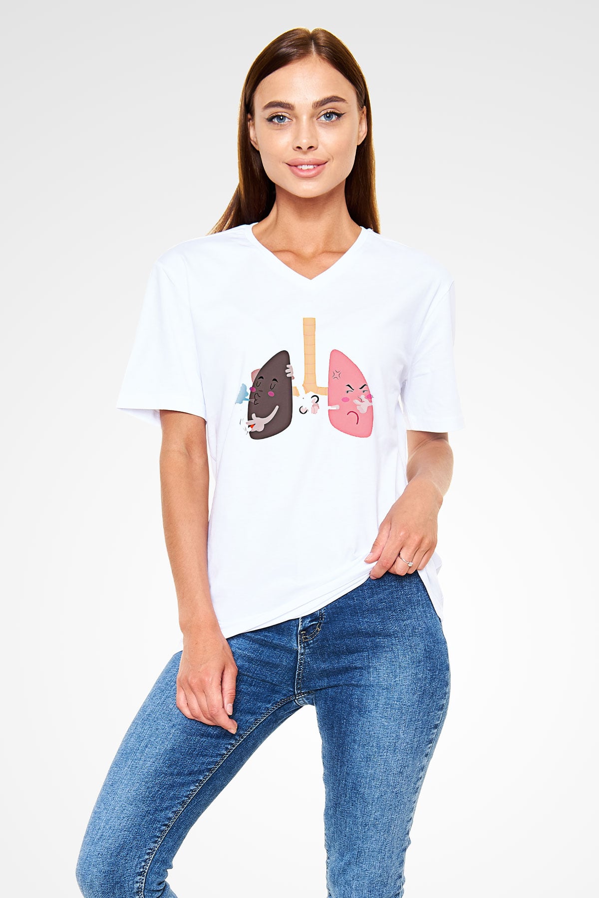 Sigarayı Bırakma Günü Baskılı Beyaz Unisex V Yaka Tişört - Tshirt