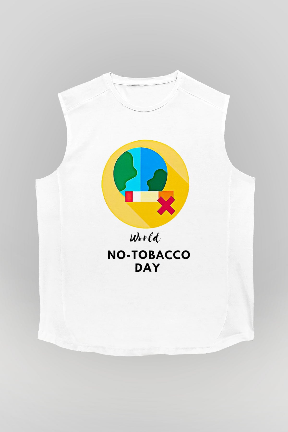 Sigarayı Bırakma Günü Baskılı Beyaz Unisex Kolsuz Tişört - Tshirt