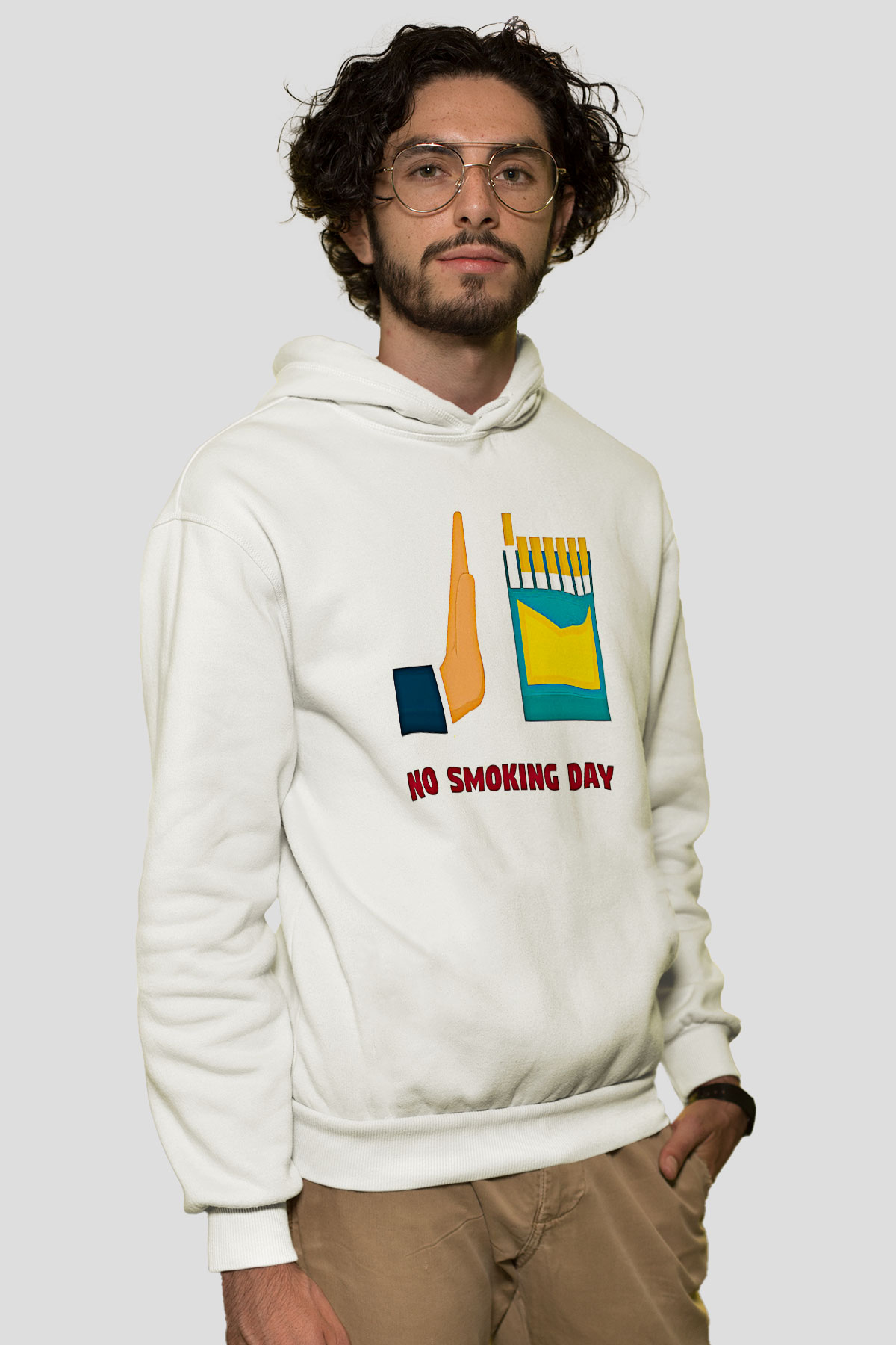 Sigarayı Bırakma Günü Baskılı Beyaz Unisex Kapüşonlu Sweatshirt