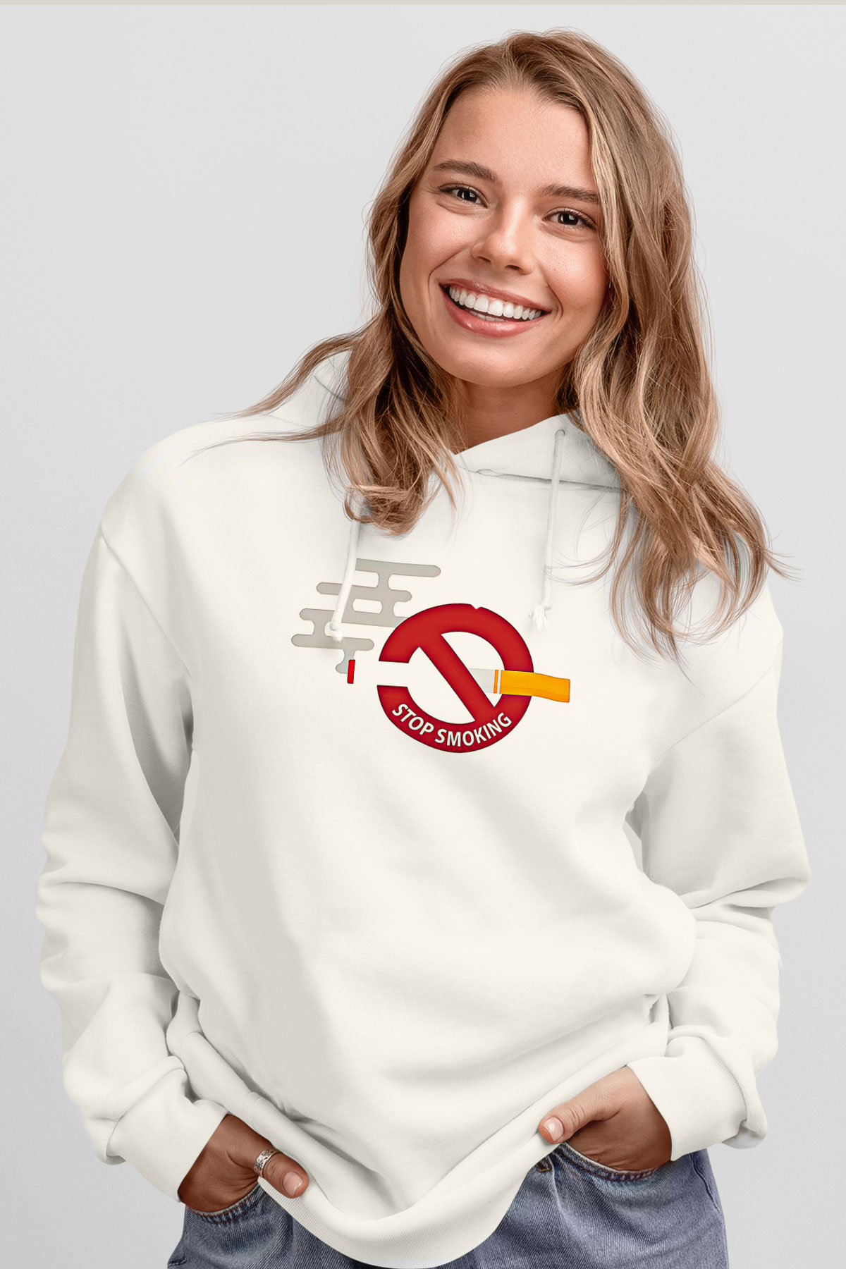Sigarayı Bırakma Günü Baskılı Beyaz Unisex Kapüşonlu Sweatshirt