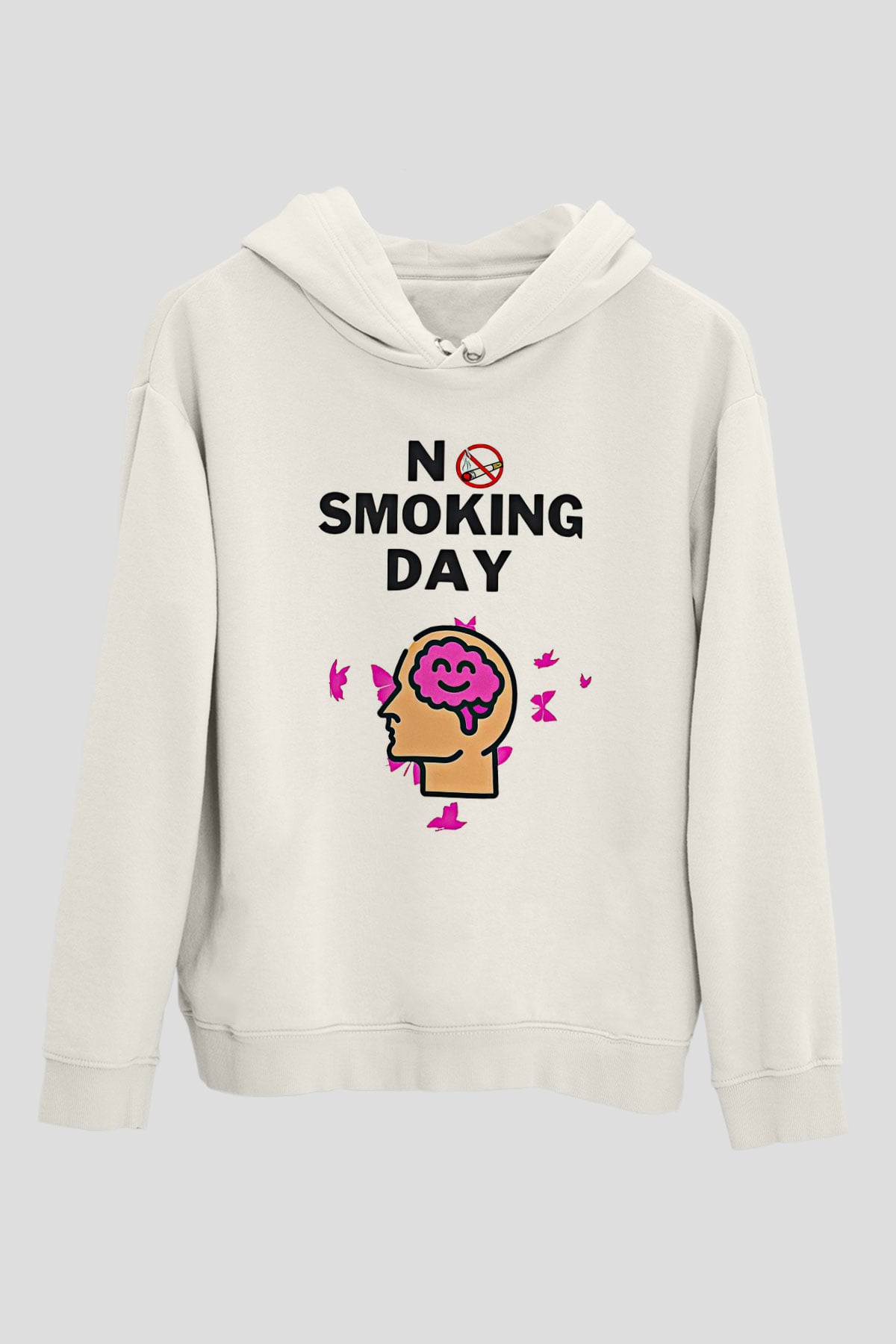 Sigarayı Bırakma Günü Baskılı Beyaz Unisex Kapüşonlu Sweatshirt