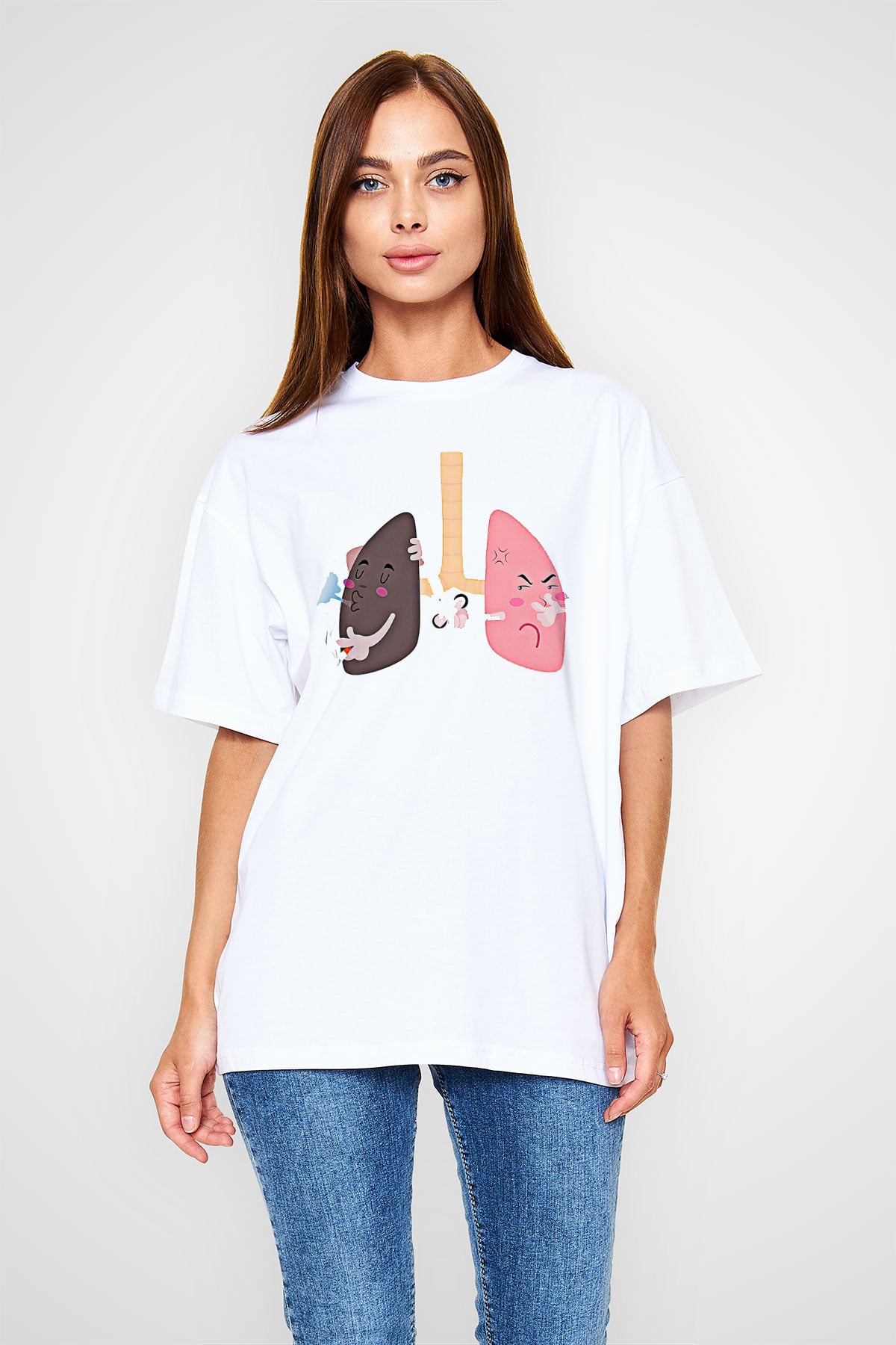Sigarayı Bırakma Günü Baskılı Beyaz Unisex Oversize Tişört - Tshirt