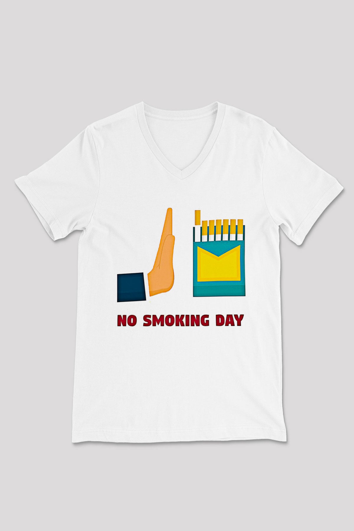 Sigarayı Bırakma Günü Baskılı Beyaz Unisex V Yaka Tişört - Tshirt