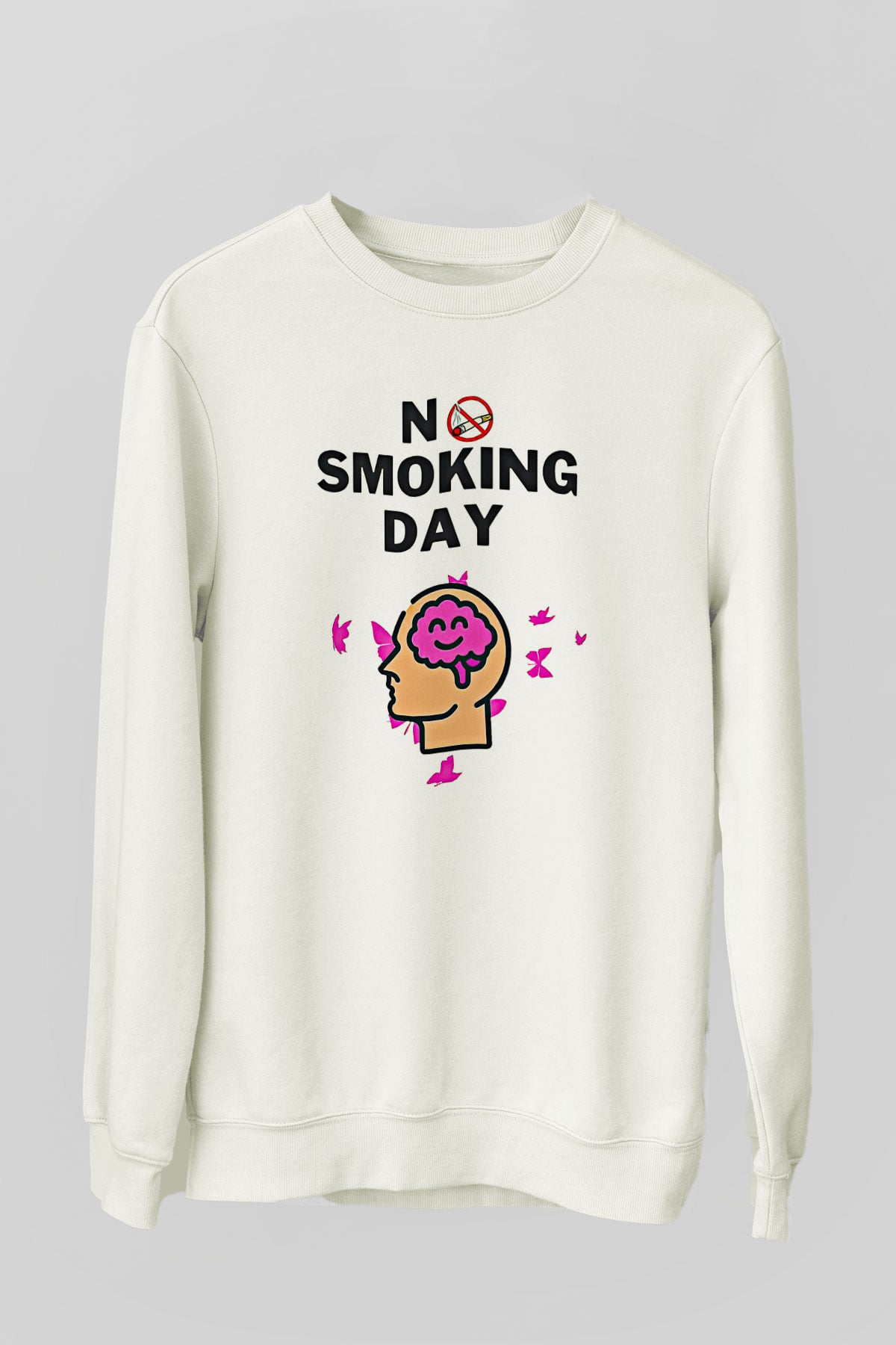 Sigarayı Bırakma Günü Baskılı Beyaz Unisex Sweatshirt