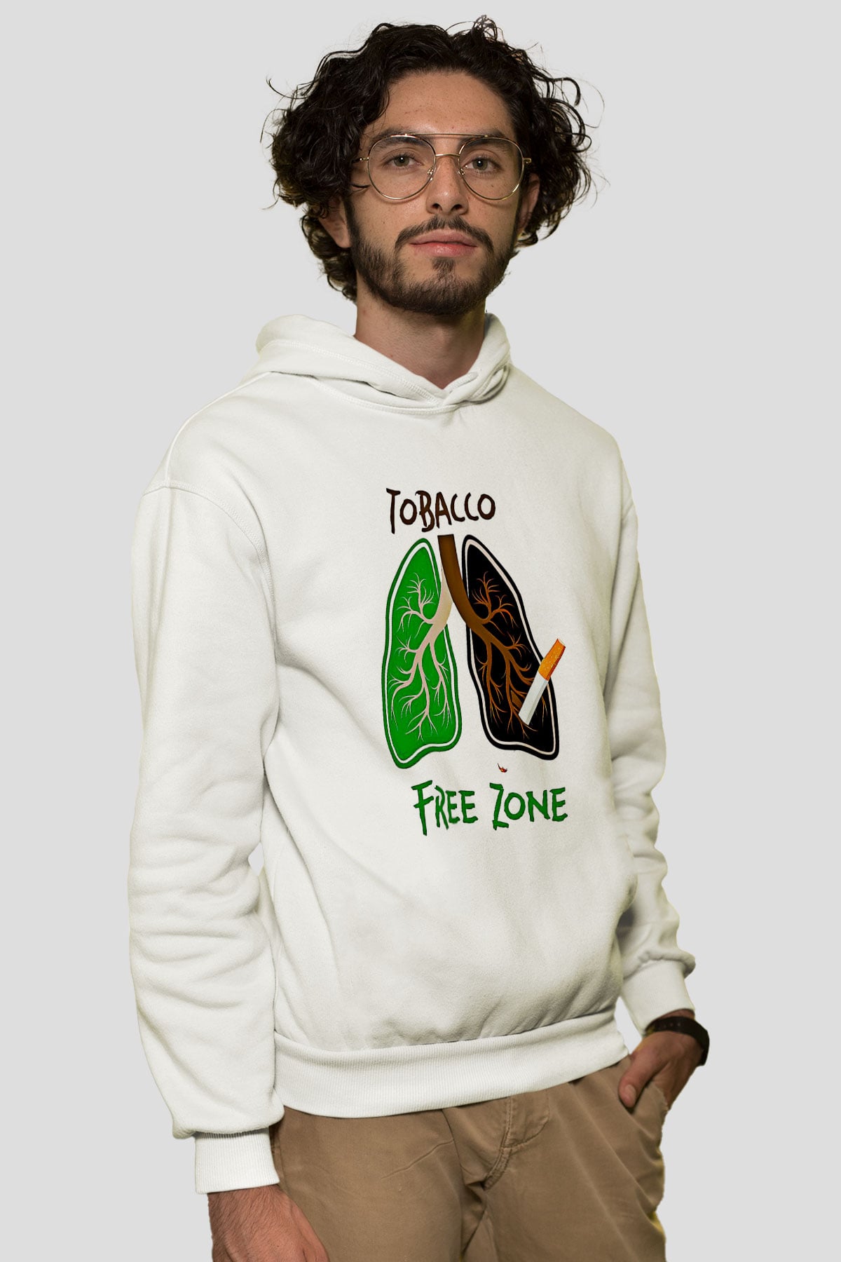 Sigarayı Bırakma Günü Baskılı Beyaz Unisex Kapüşonlu Sweatshirt