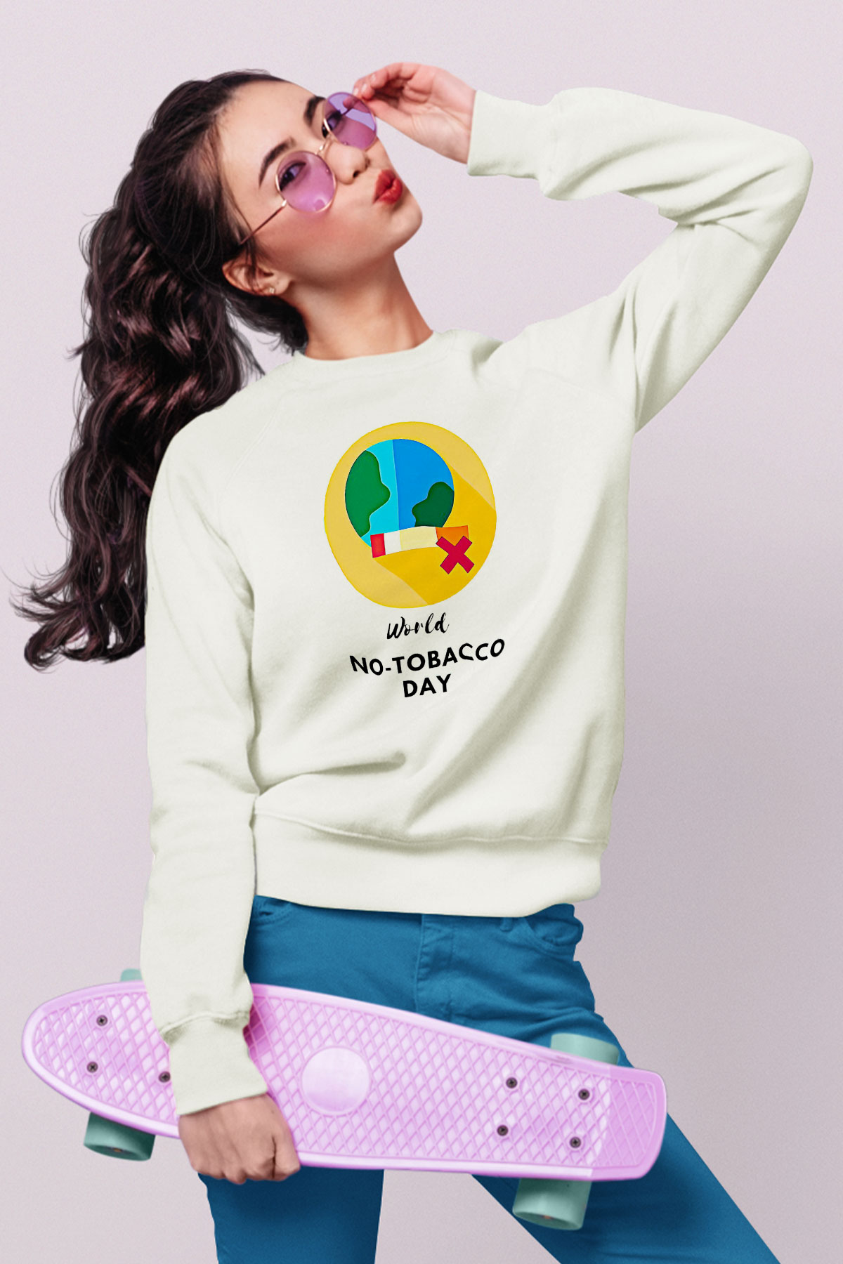 Sigarayı Bırakma Günü Baskılı Beyaz Unisex Sweatshirt