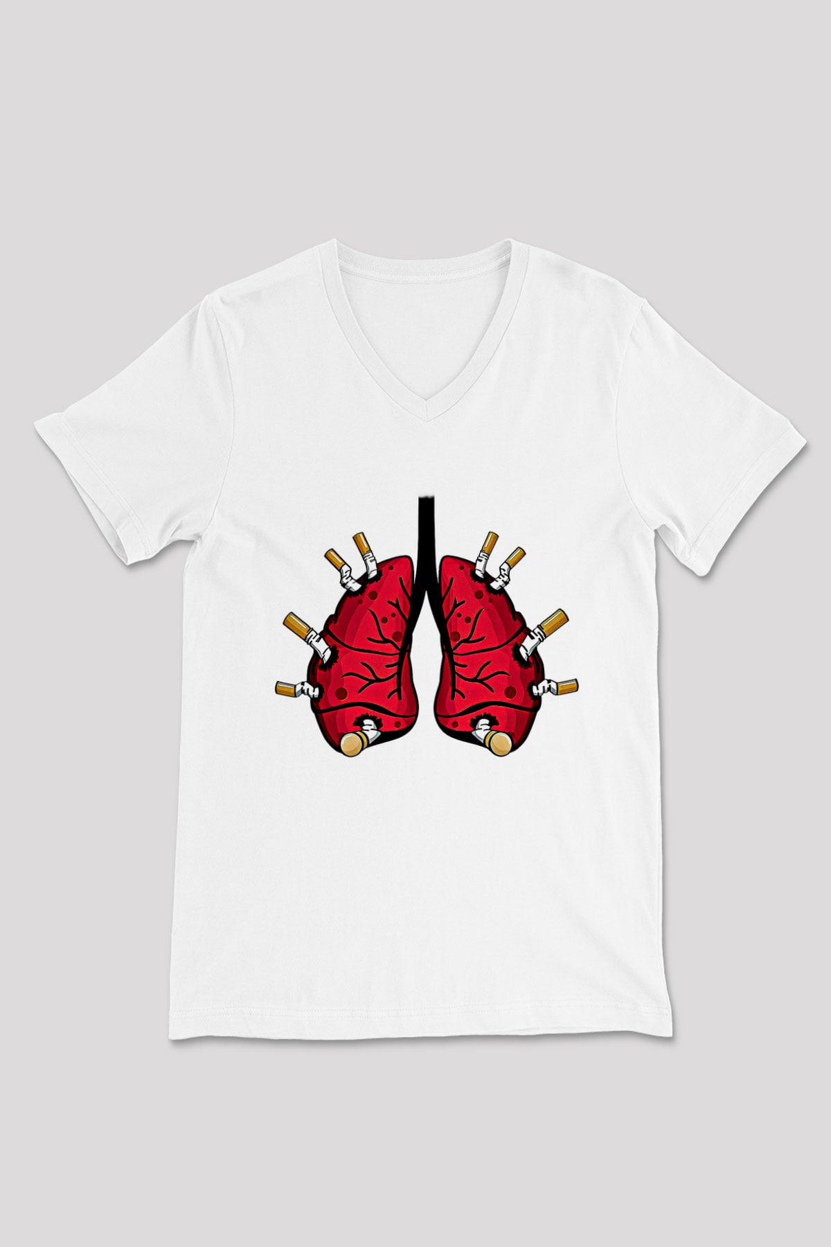 Sigarayı Bırakma Günü Baskılı Beyaz Unisex V Yaka Tişört - Tshirt