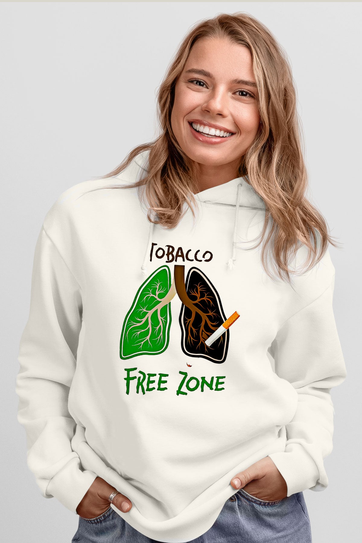 Sigarayı Bırakma Günü Baskılı Beyaz Unisex Kapüşonlu Sweatshirt