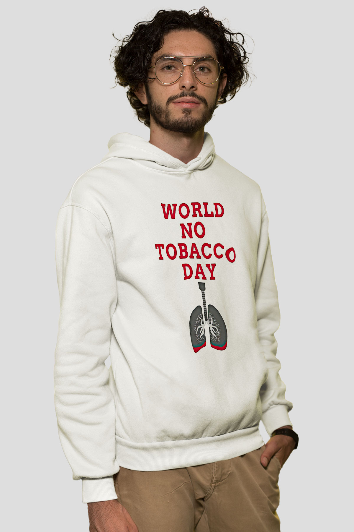 Sigarayı Bırakma Günü Baskılı Beyaz Unisex Kapüşonlu Sweatshirt