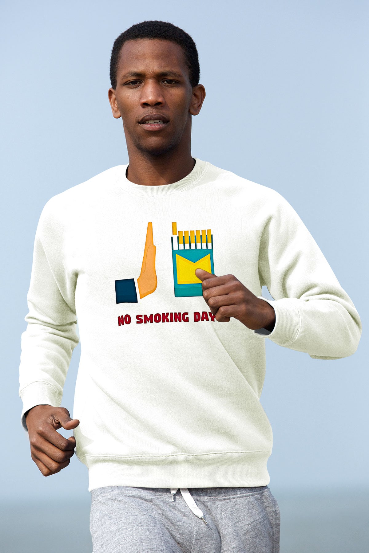 Sigarayı Bırakma Günü Baskılı Beyaz Unisex Sweatshirt
