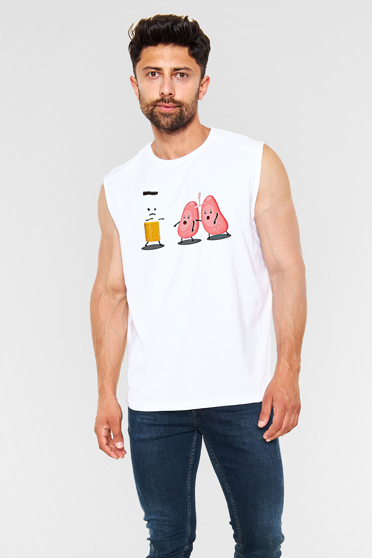 Sigarayı Bırakma Günü Baskılı Beyaz Unisex Kolsuz Tişört - Tshirt