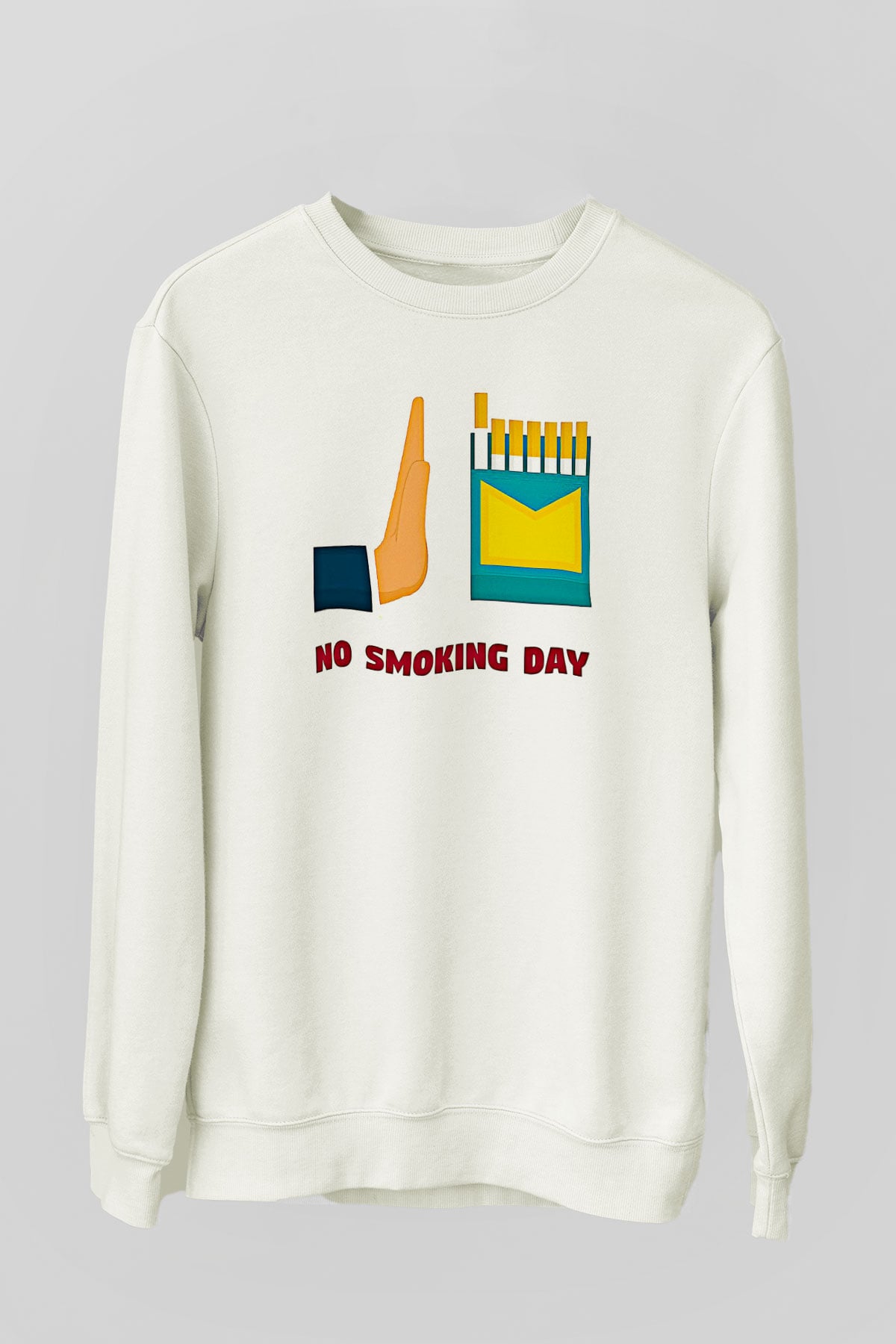 Sigarayı Bırakma Günü Baskılı Beyaz Unisex Sweatshirt