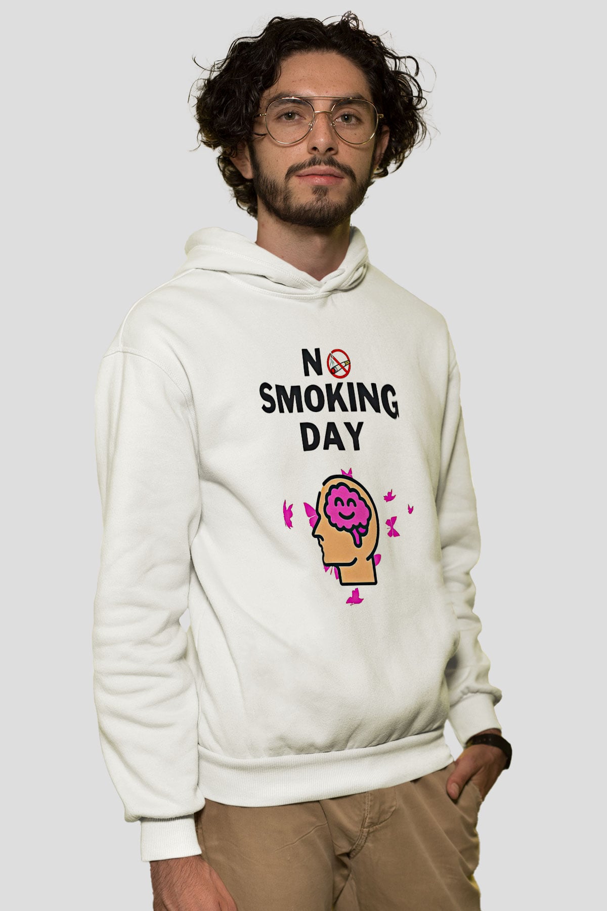 Sigarayı Bırakma Günü Baskılı Beyaz Unisex Kapüşonlu Sweatshirt