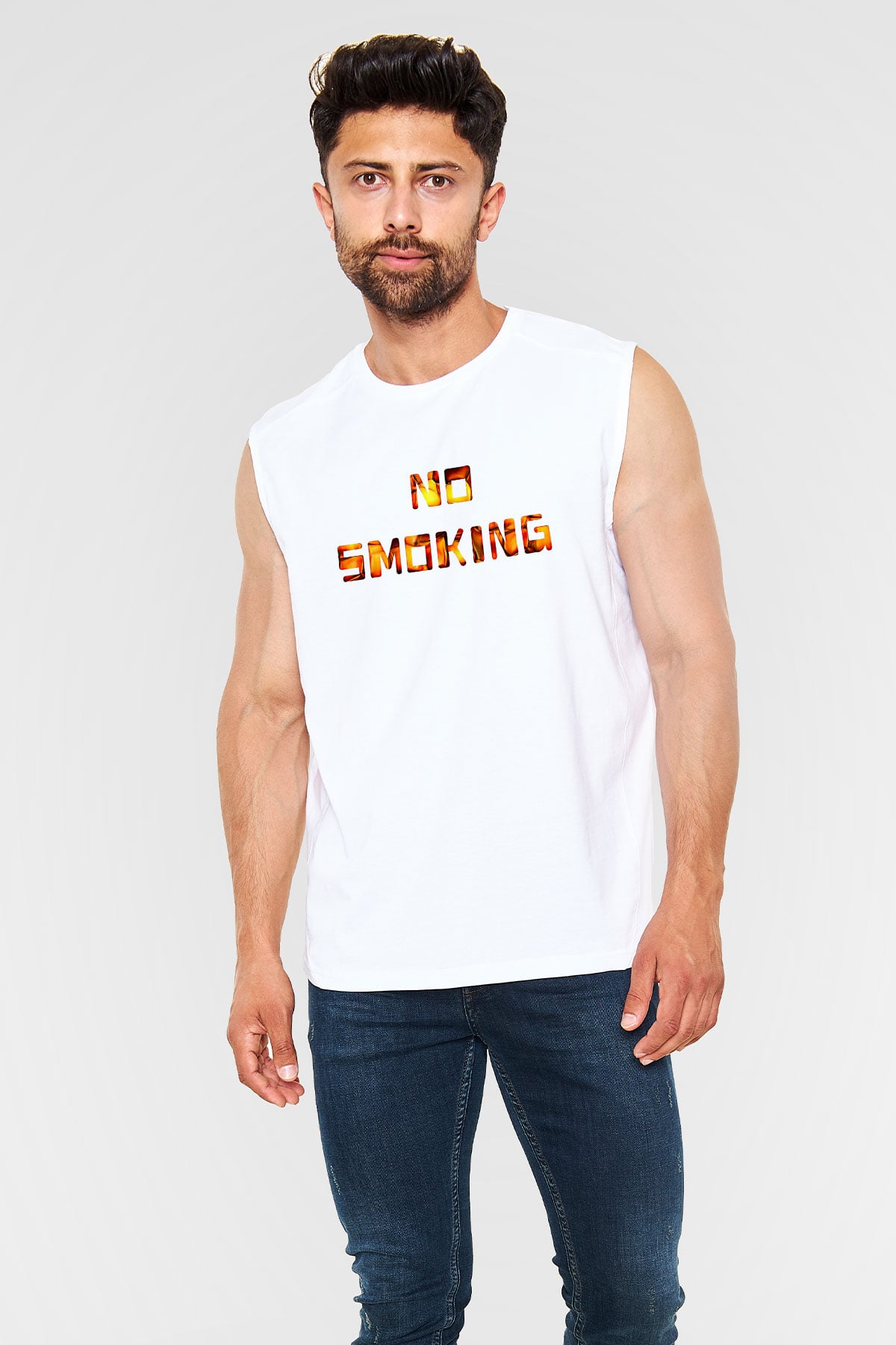 Sigarayı Bırakma Günü Baskılı Beyaz Unisex Kolsuz Tişört - Tshirt