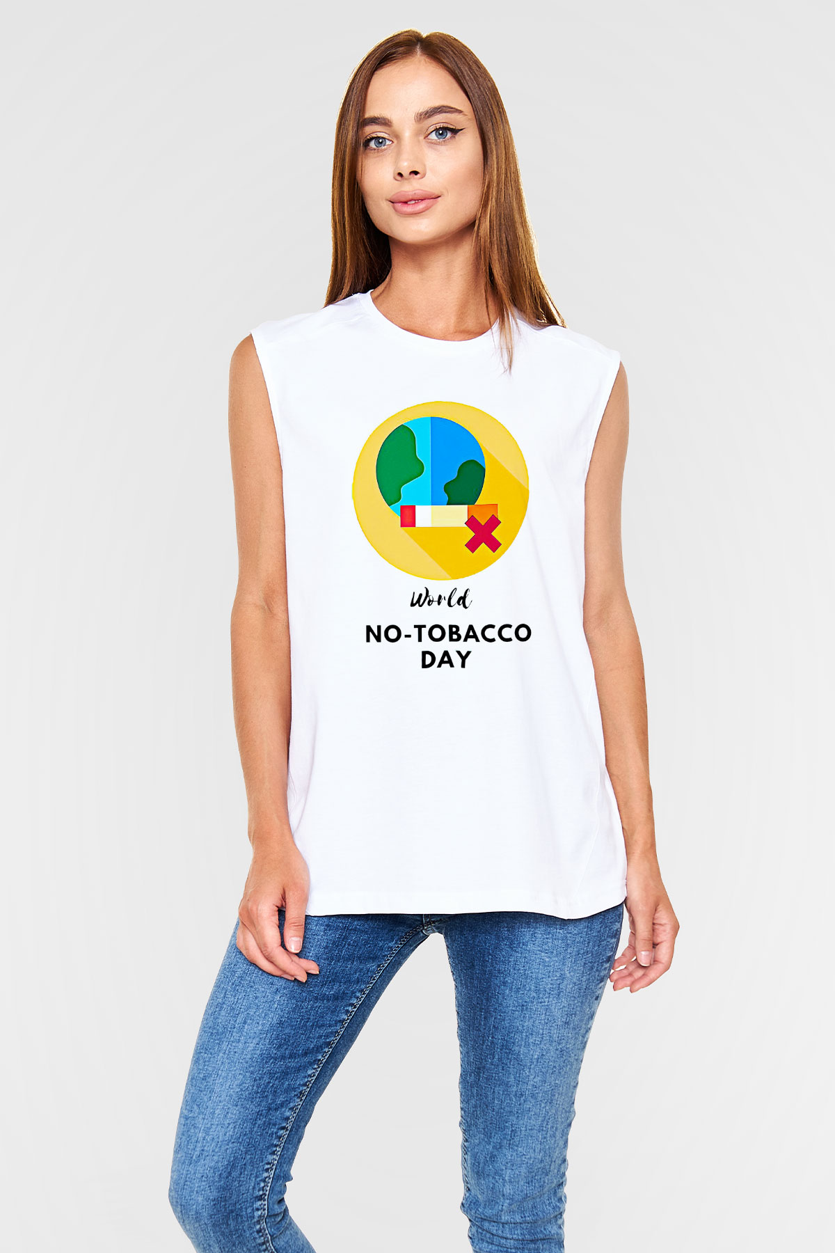 Sigarayı Bırakma Günü Baskılı Beyaz Unisex Kolsuz Tişört - Tshirt