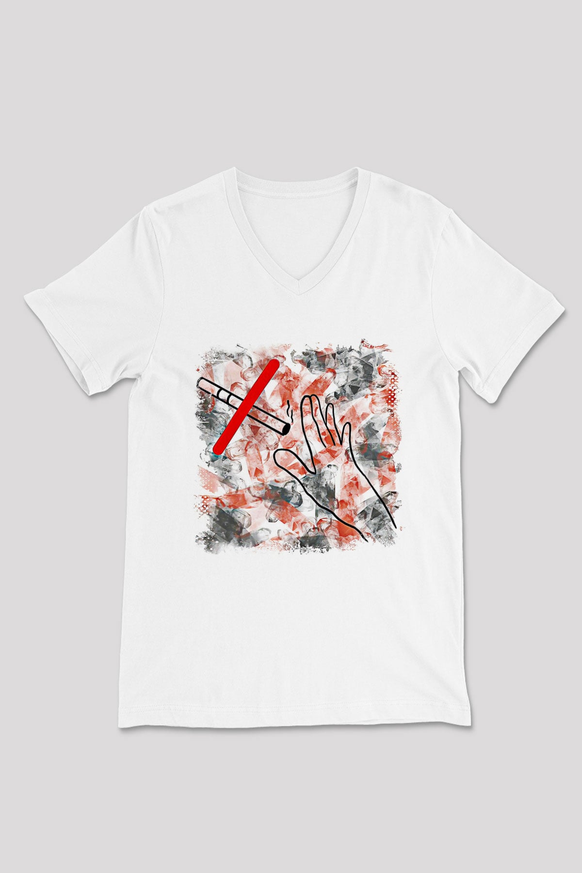 Sigarayı Bırakma Günü Baskılı Beyaz Unisex V Yaka Tişört - Tshirt
