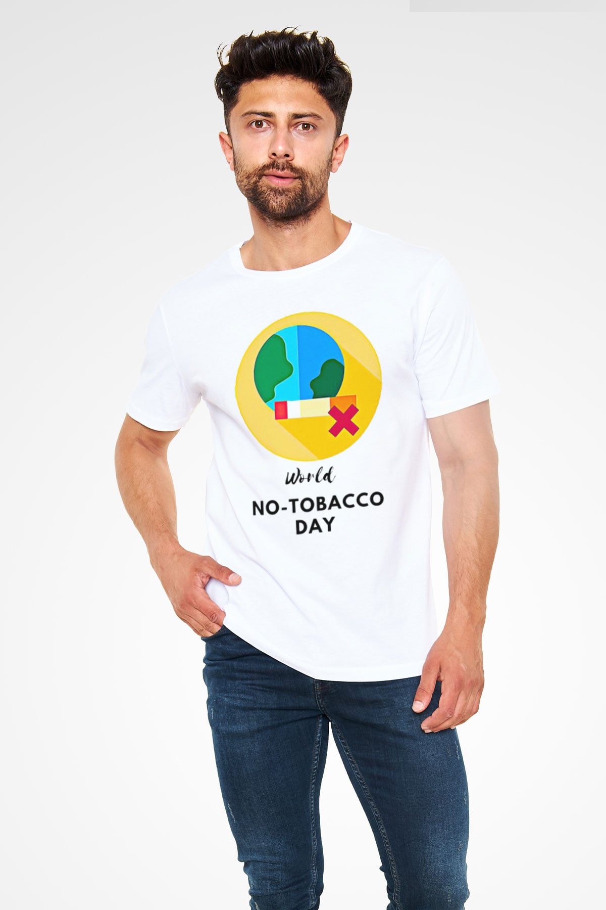 Sigarayı Bırakma Günü Baskılı Unisex Beyaz Tişört - Tshirt