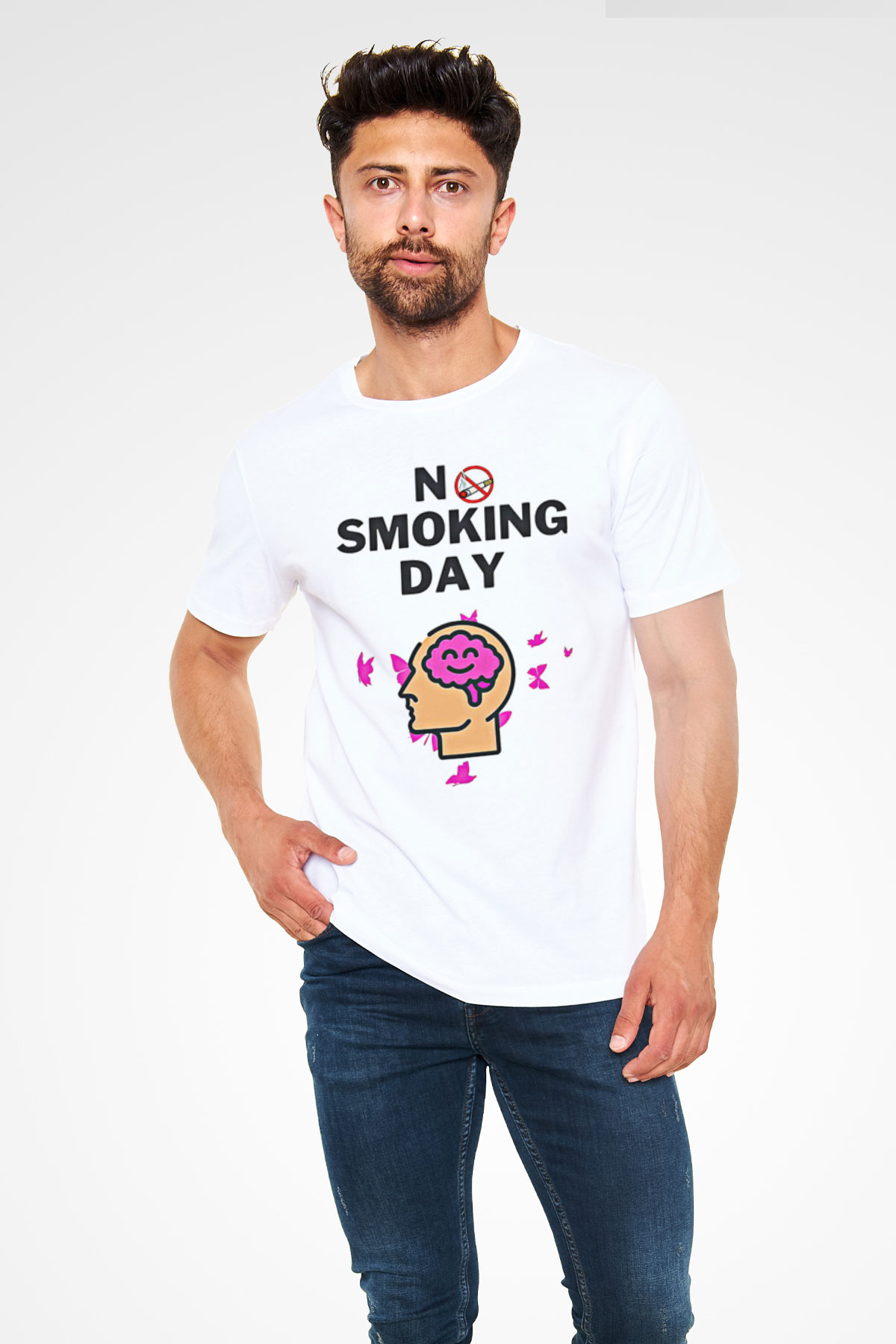 Sigarayı Bırakma Günü Baskılı Unisex Beyaz Tişört - Tshirt