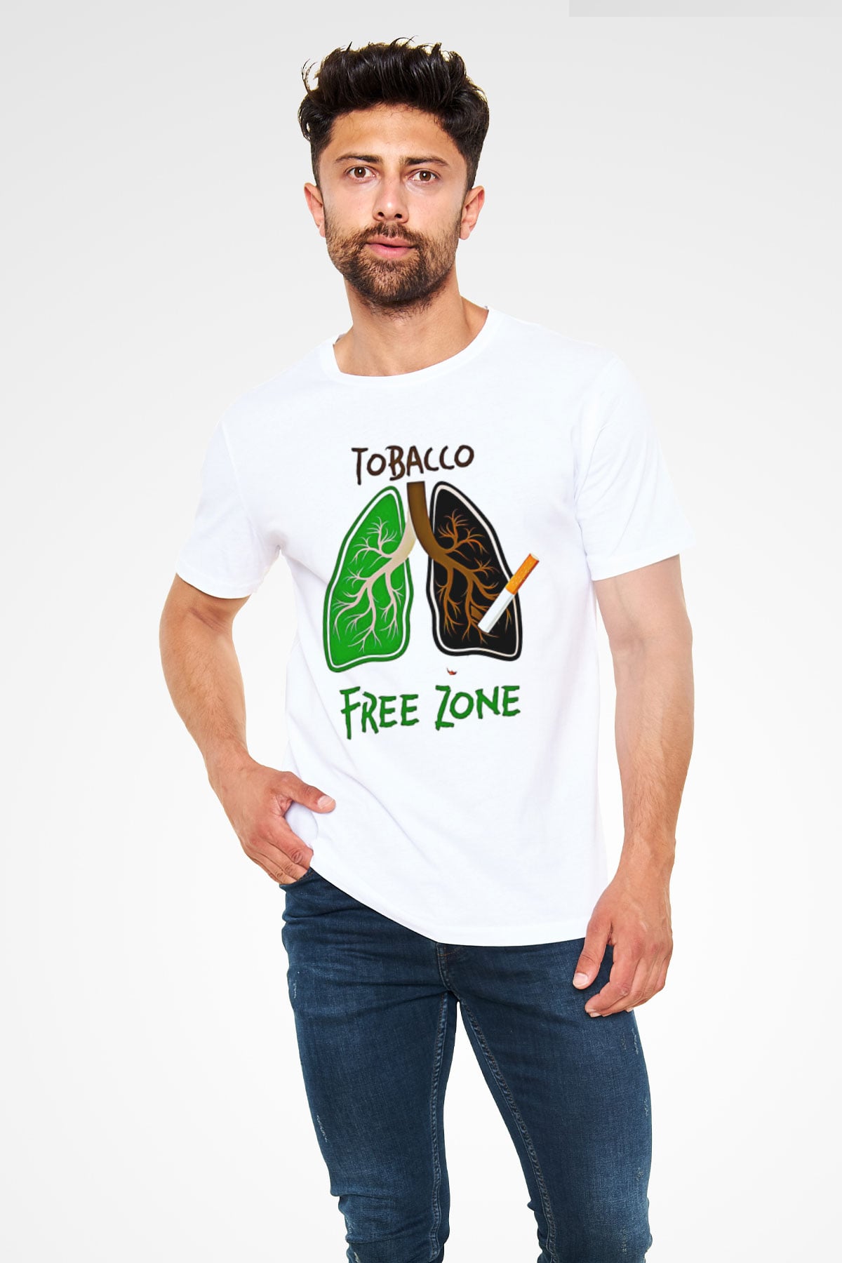 Sigarayı Bırakma Günü Baskılı Unisex Beyaz Tişört - Tshirt