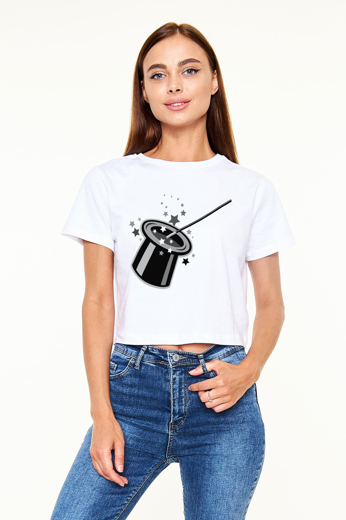 Sihirbaz Beyaz Croptop Tişört