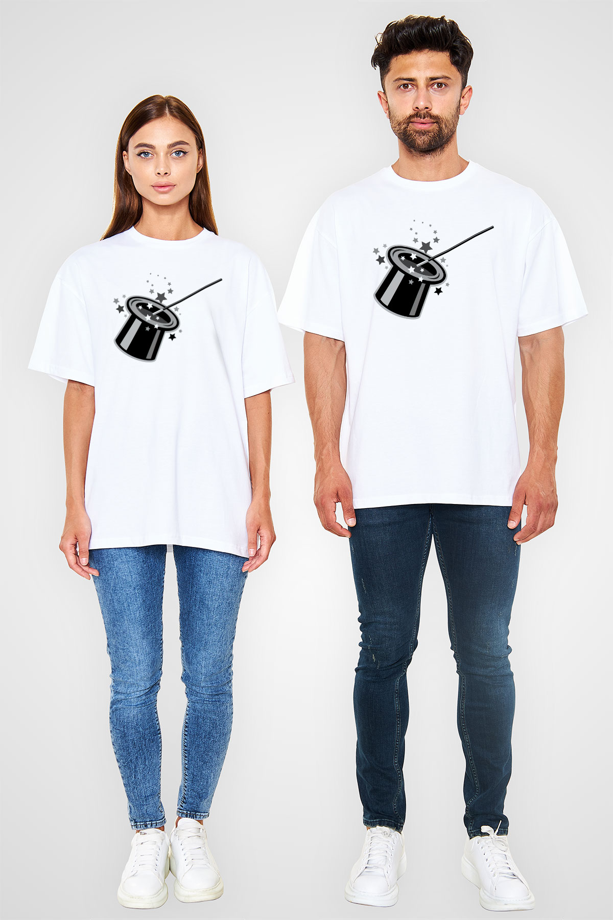 Sihirbaz Beyaz Unisex Oversize Tişört T-Shirt