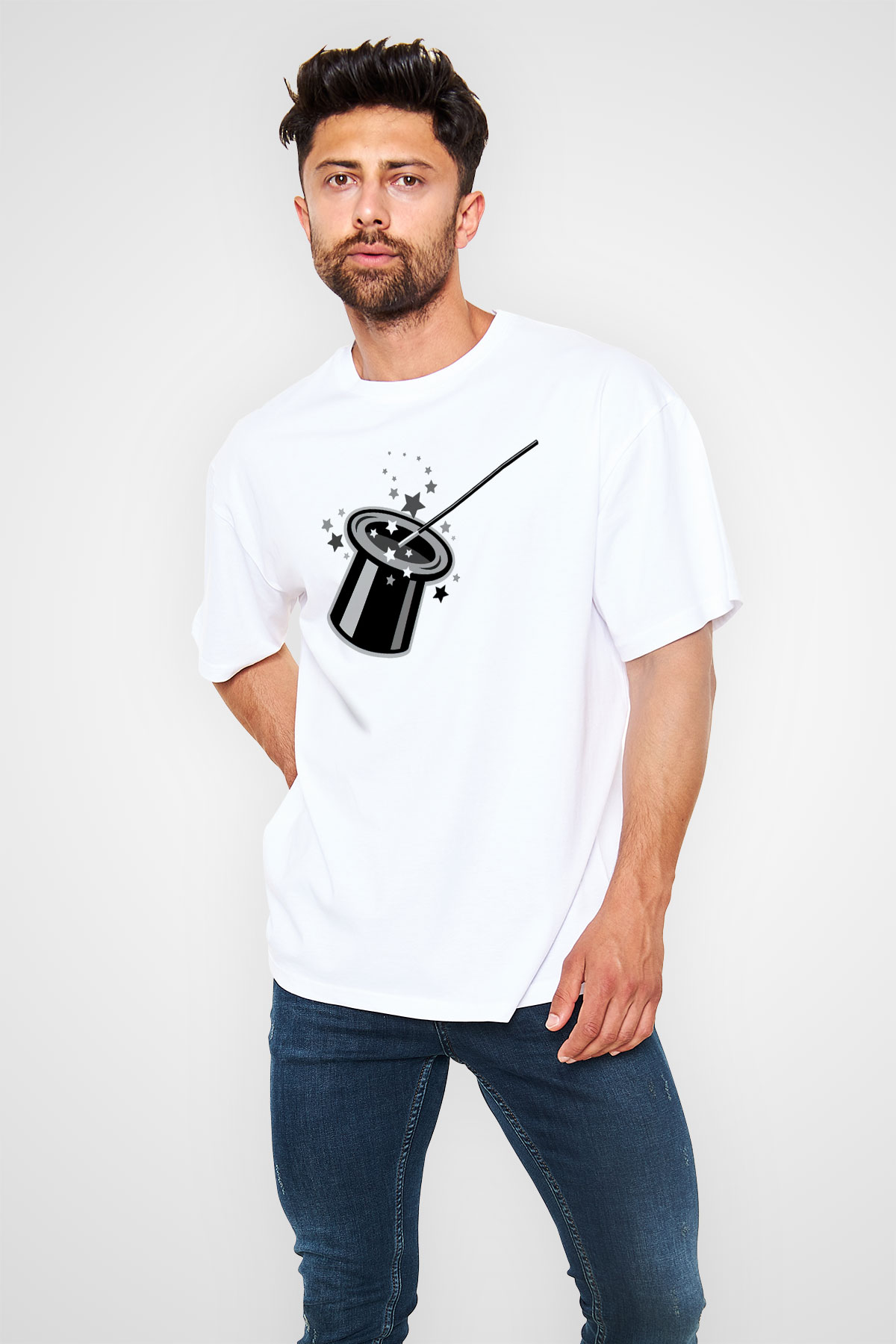 Sihirbaz Beyaz Unisex Oversize Tişört T-Shirt