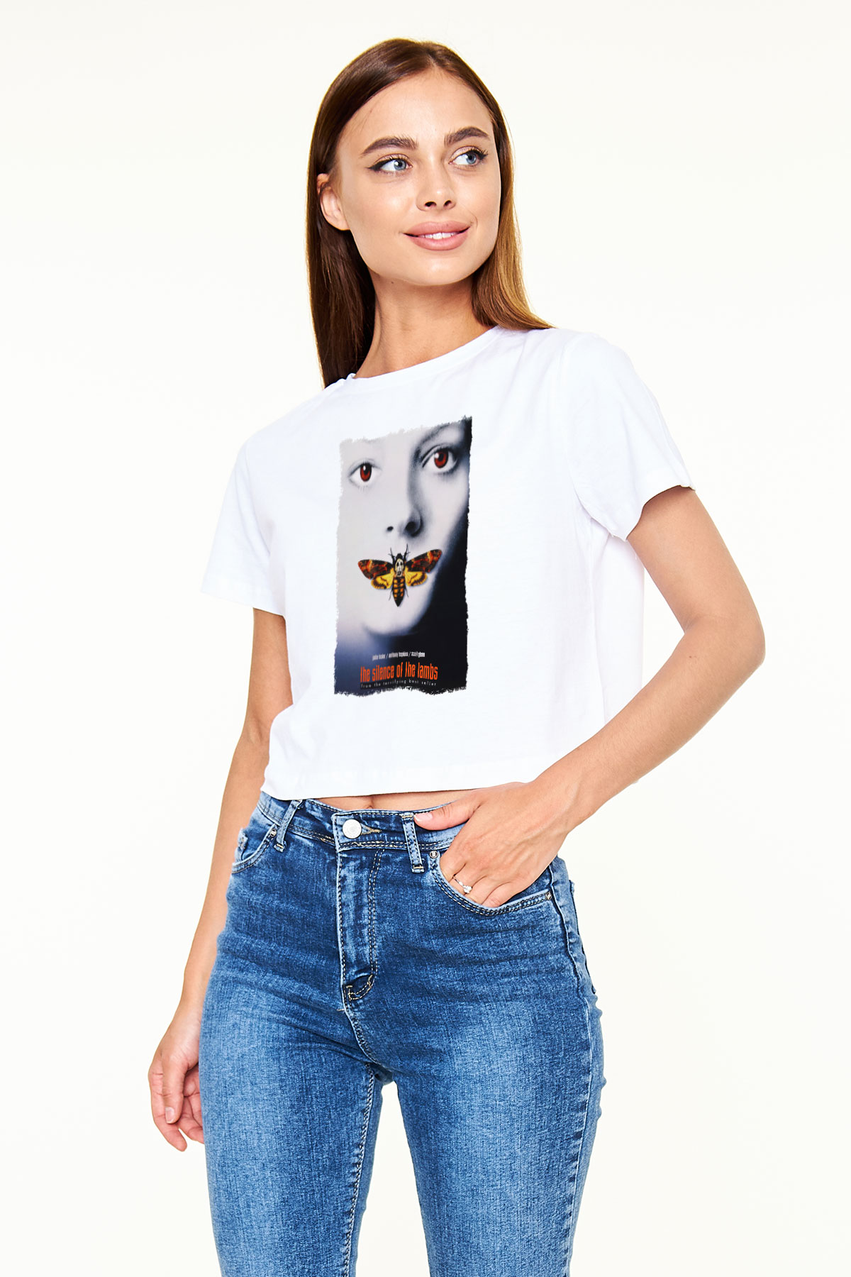 Silence of the Lambs Beyaz  Crop Top Tişört