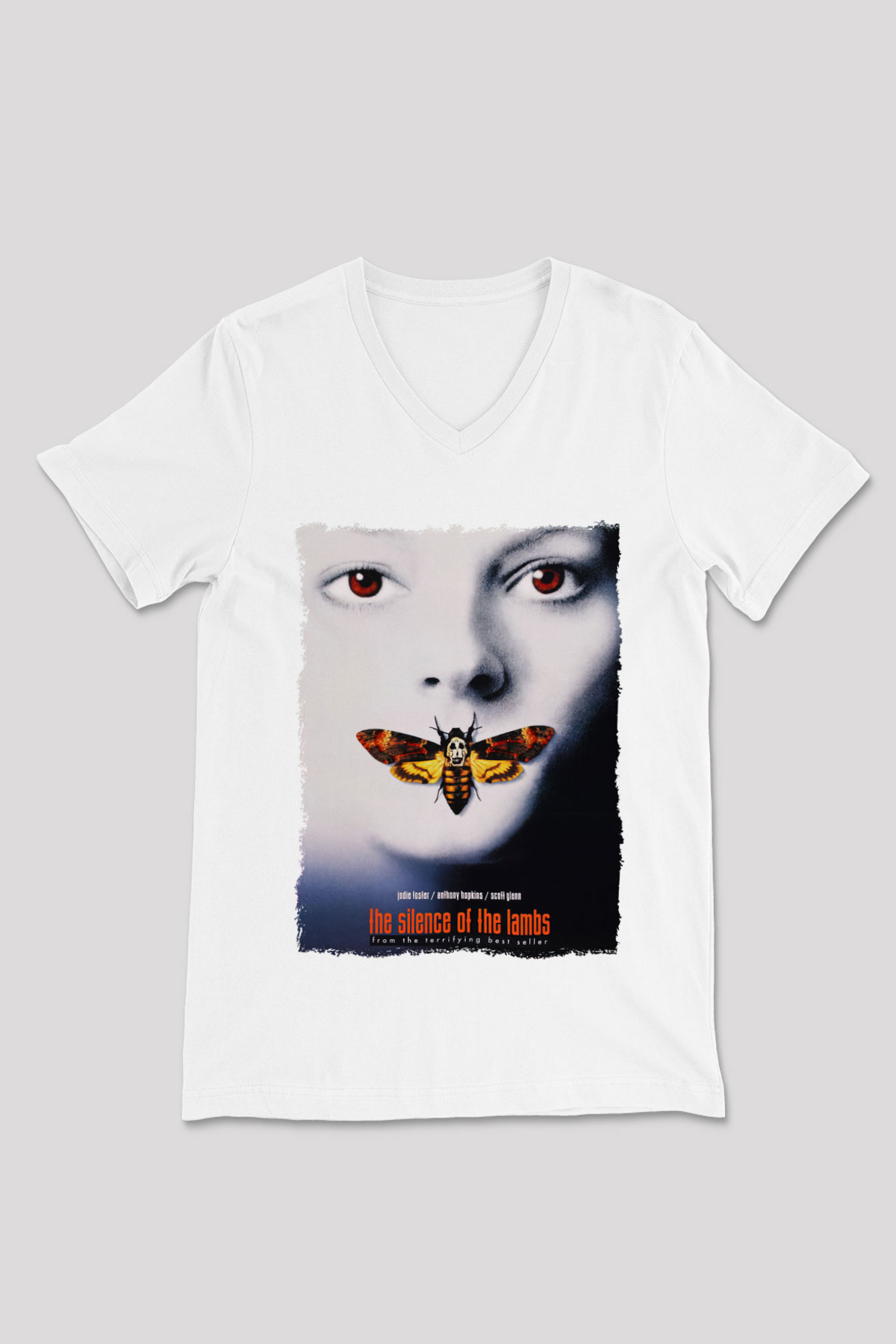 Silence of the Lambs Beyaz Unisex V Yaka Tişört