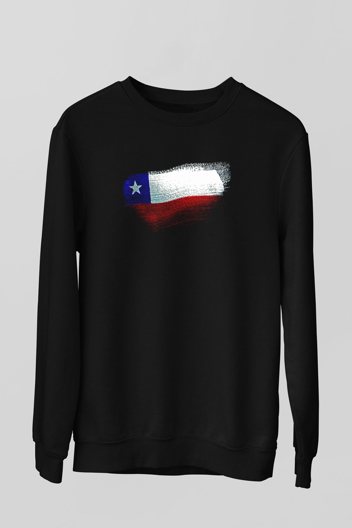 Şili - Chile Bayrağı Baskılı Unisex Siyah Sweatshirt