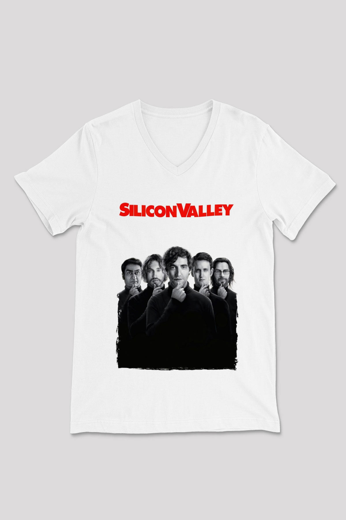 Silicon Valley Beyaz Unisex V Yaka Tişört