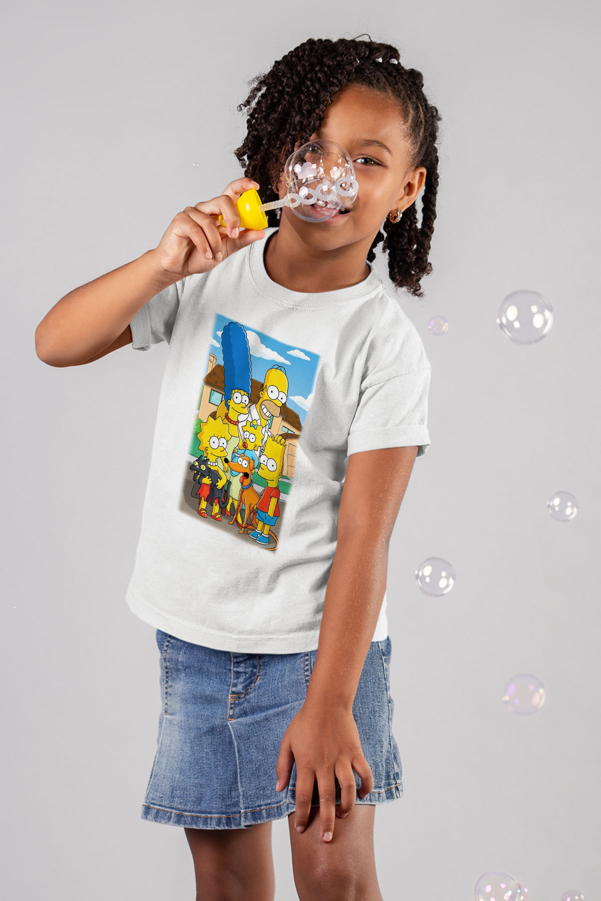Simpsons Baskılı Beyaz Unisex Çocuk Tişört