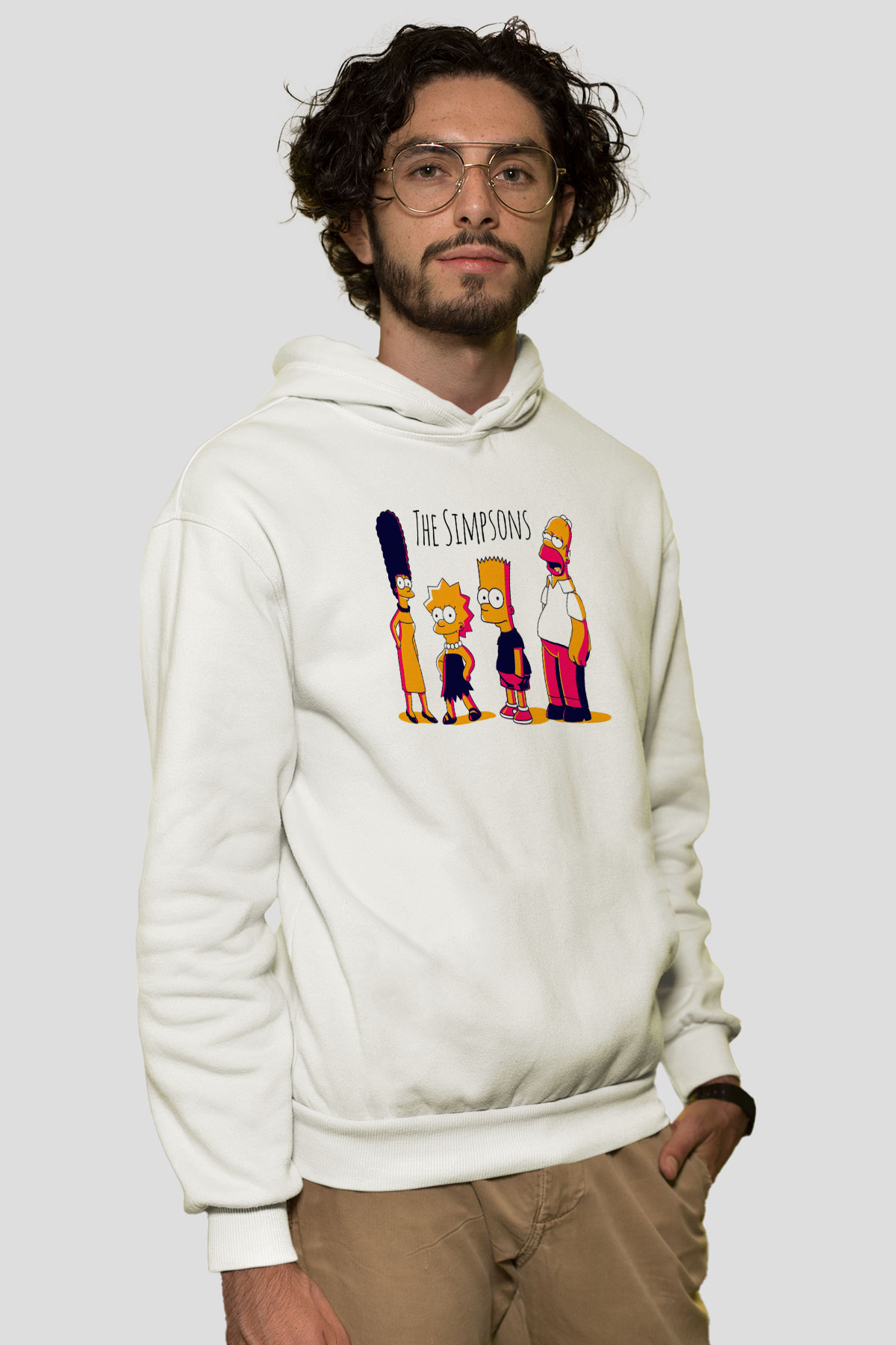 Simpsons Beyaz Unisex Hoodie