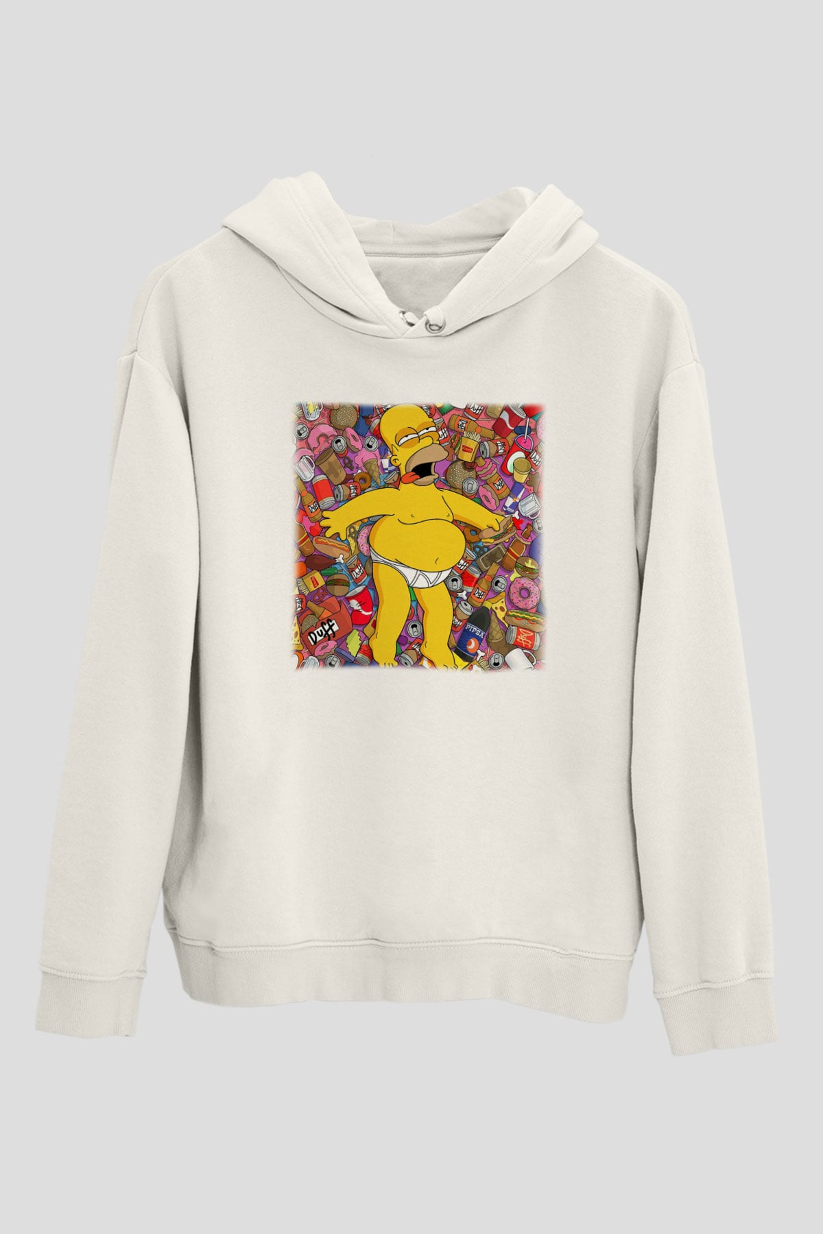 Simpsons Beyaz Unisex Kapşonlu Sweatshirt