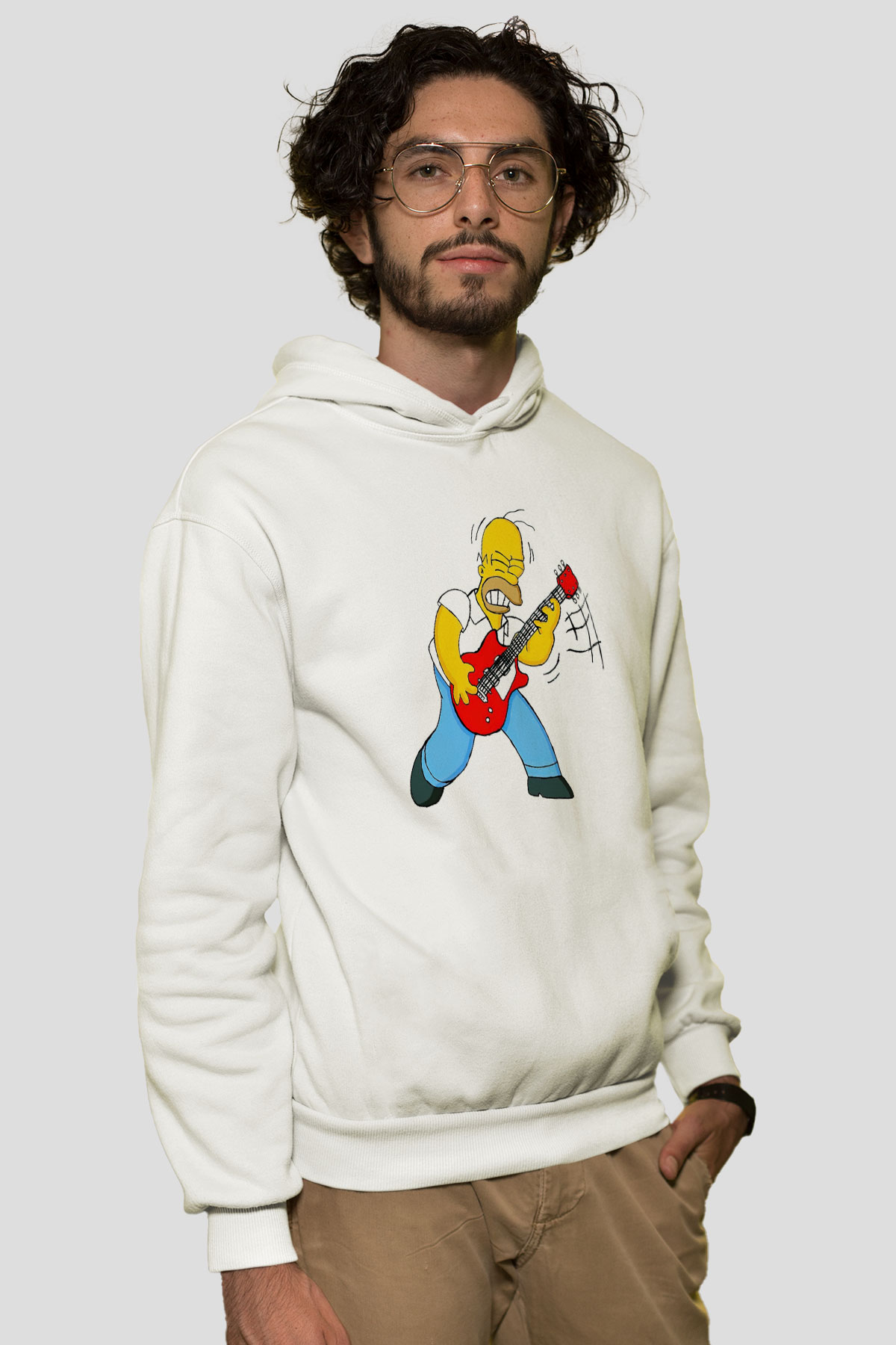 Simpsons Beyaz Unisex Kapşonlu Sweatshirt