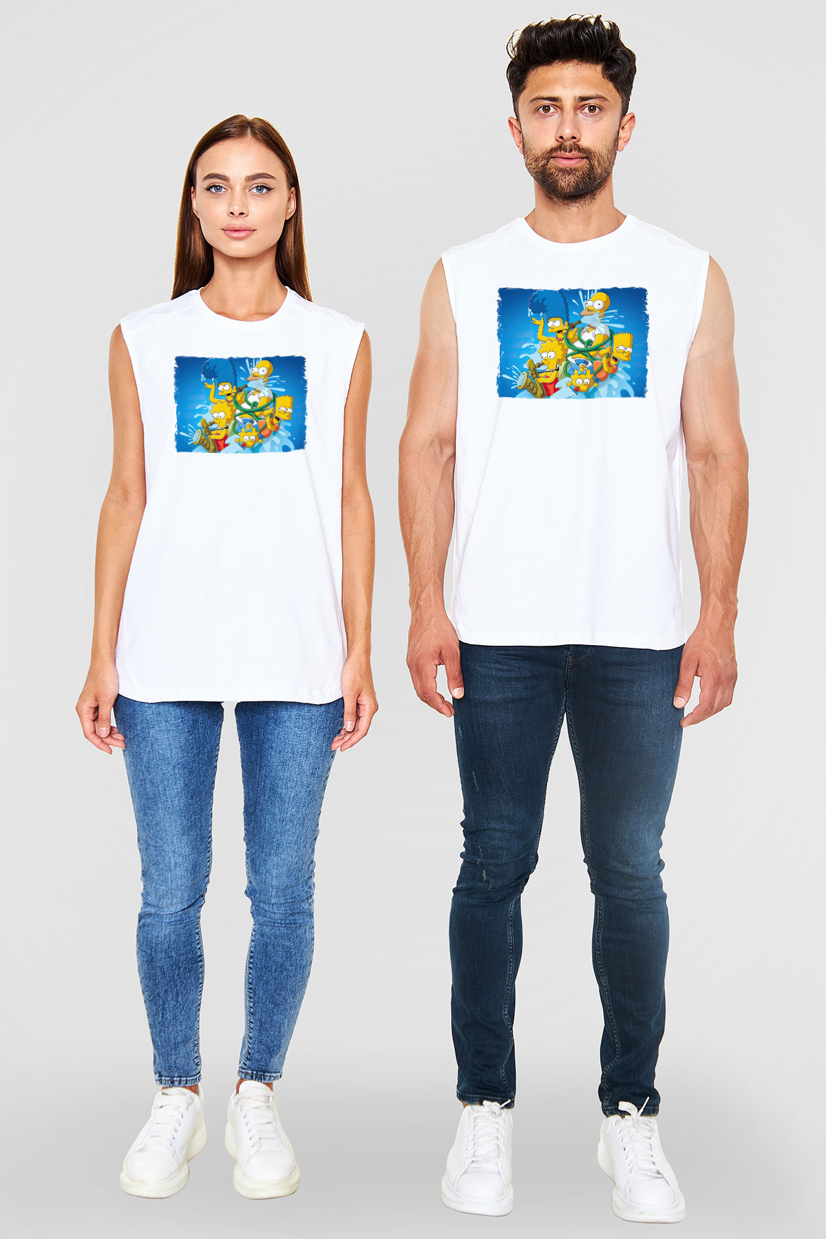 Simpsons Beyaz Unisex Kolsuz Tişört