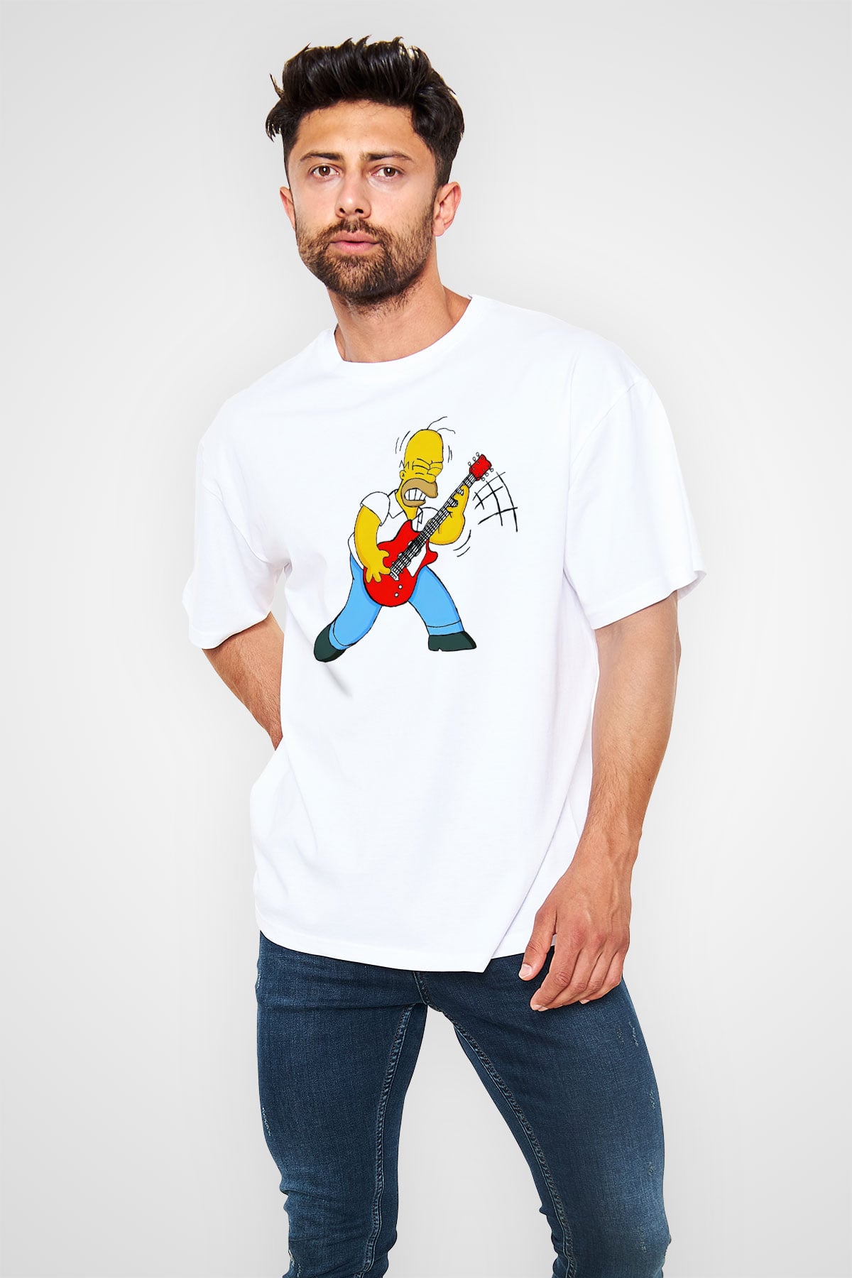 Simpsons Beyaz Unisex Oversize Tişört T-Shirt