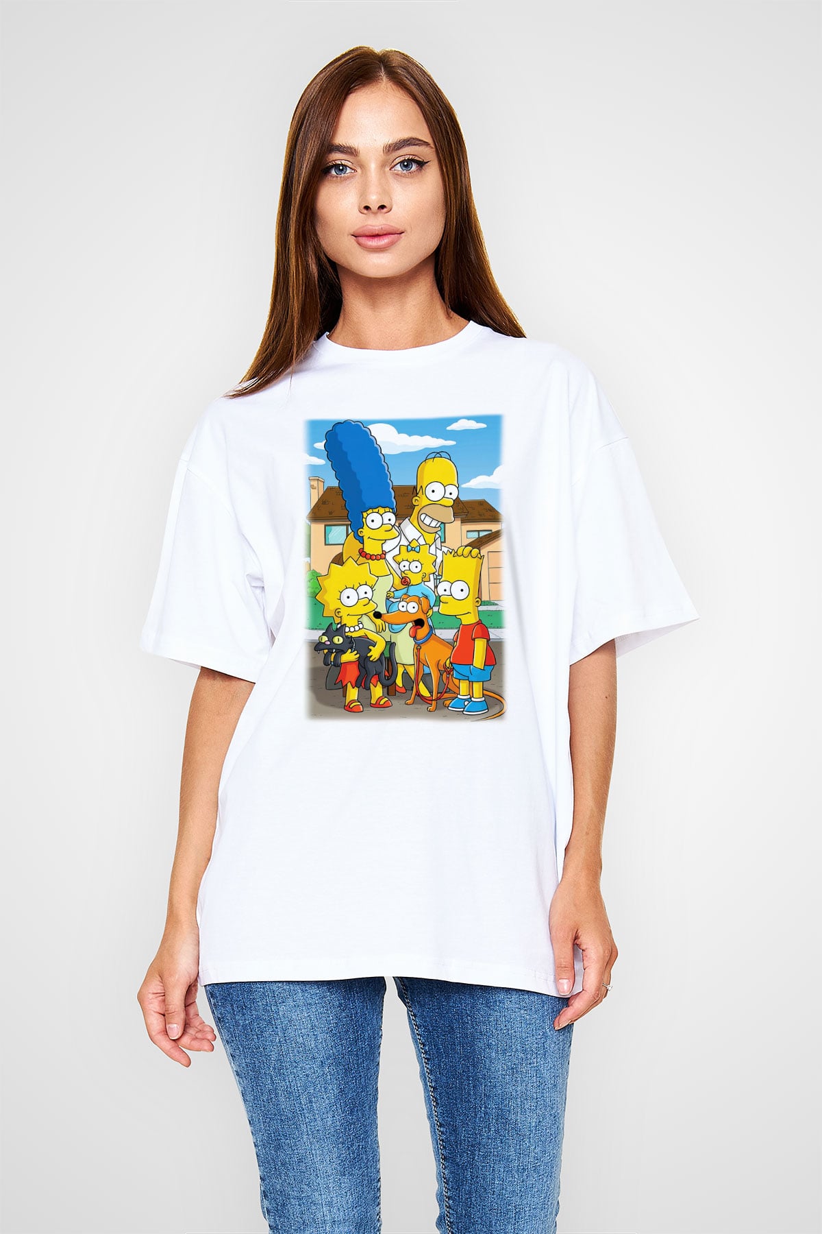 Simpsons Beyaz Unisex Oversize Tişört T-Shirt