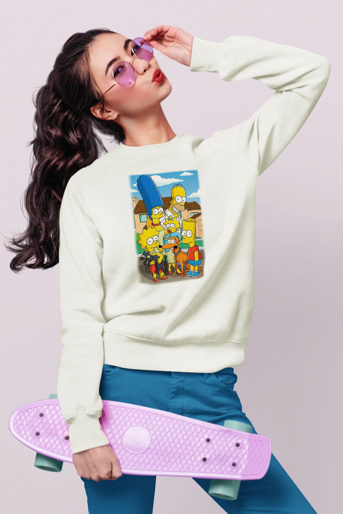 Simpsons Beyaz Unisex Sweatshirt