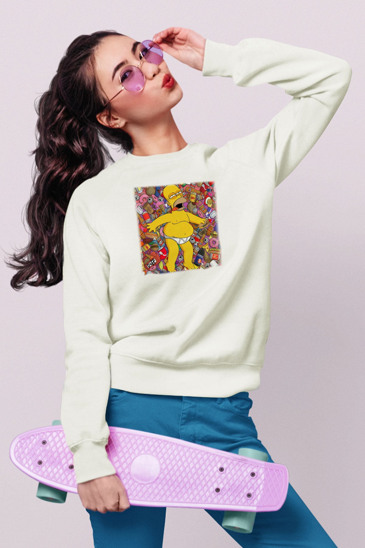 Simpsons Beyaz Unisex Sweatshirt