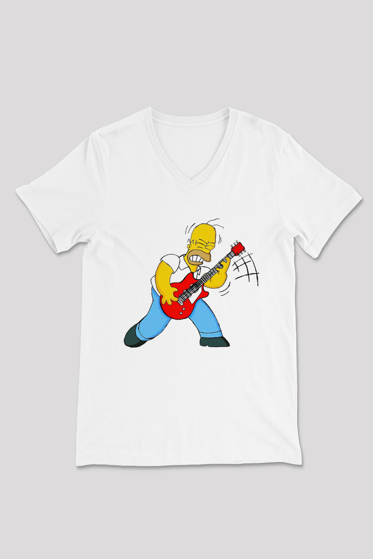 Simpsons Beyaz Unisex V Yaka Tişört T-Shirt