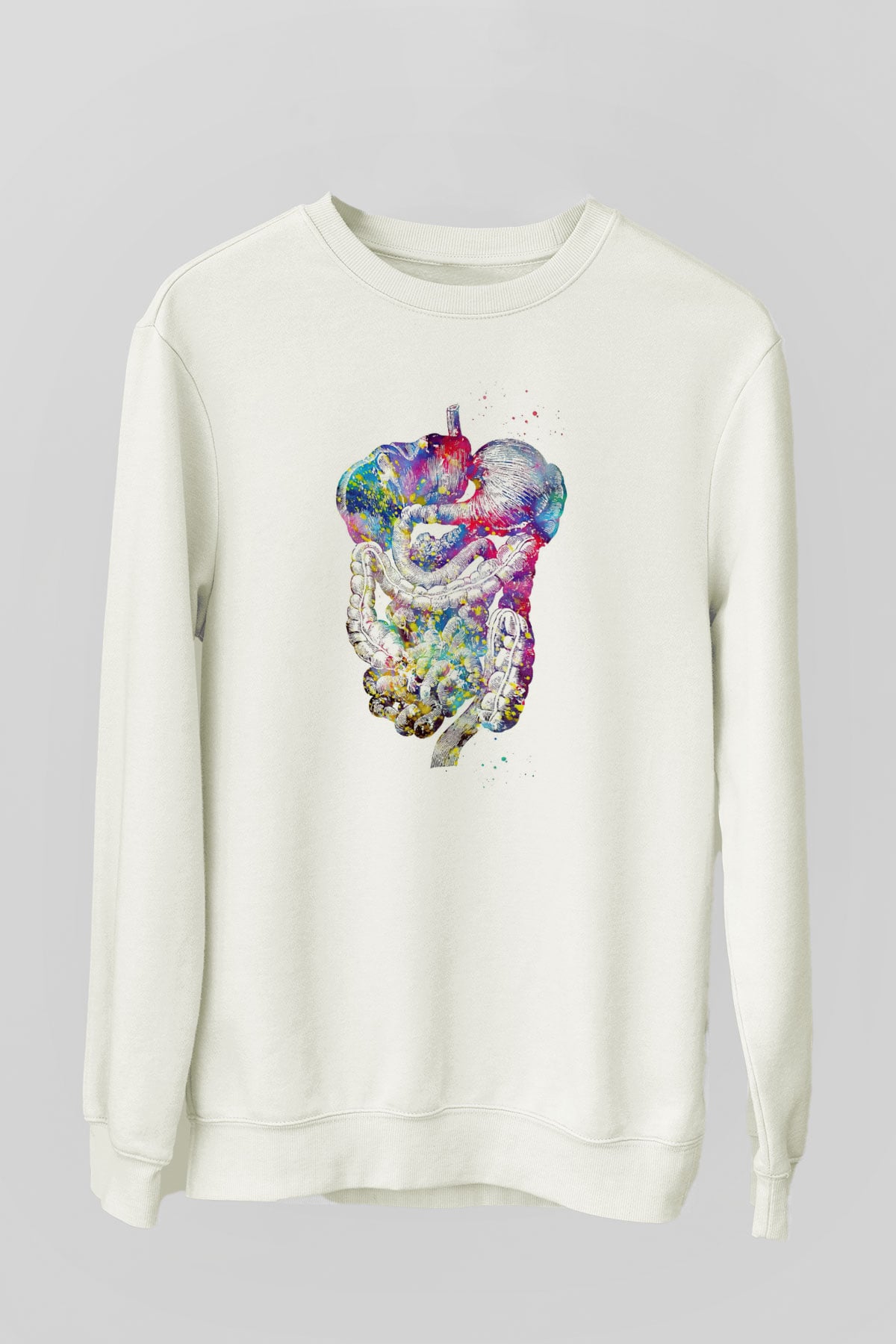 Sindirim Sistemi Renkli Baskılı Unisex Ekru Sweatshirt