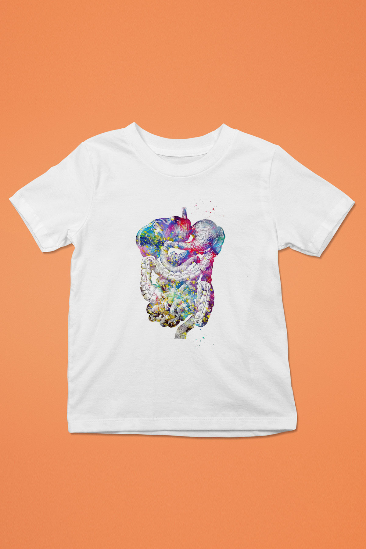 Sindirim Sistemi Renkli Baskılı Unisex Beyaz Çocuk Tişörtü - Tshirt
