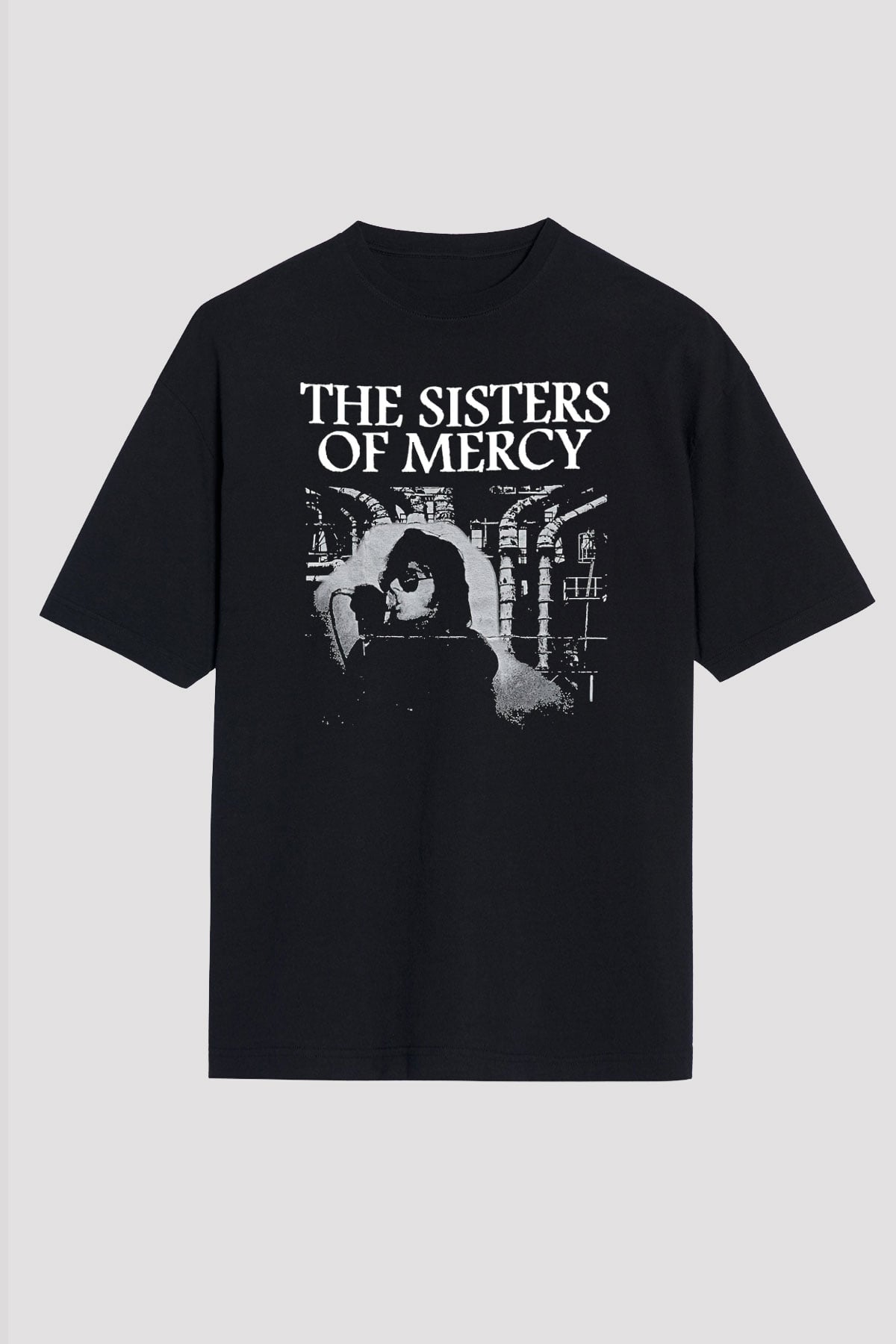 Sisters Of Mercy Baskılı Unisex Siyah Oversize Tişört - Tshirt