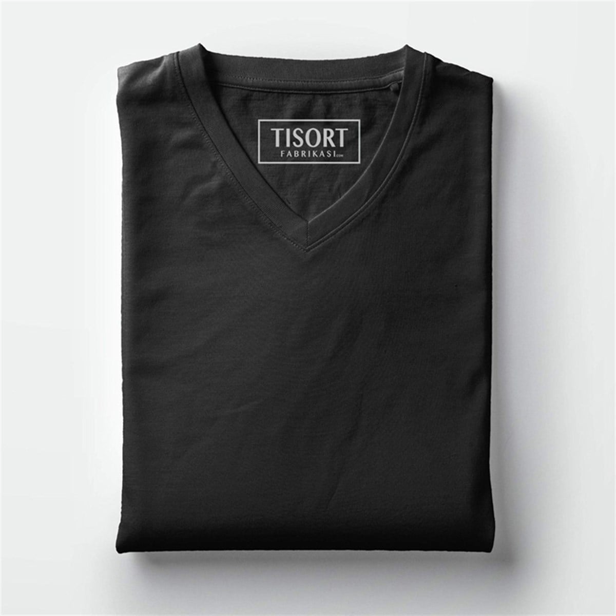 Siyah Basic V Yaka Unisex Tişört T-Shirt - TişörtFabrikası
