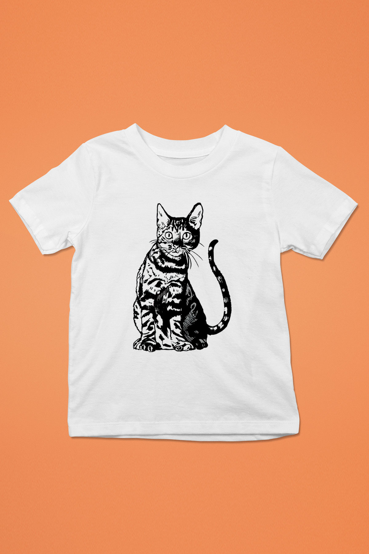 Siyah Kedi Baskılı Unisex Beyaz  Çocuk Tişört
