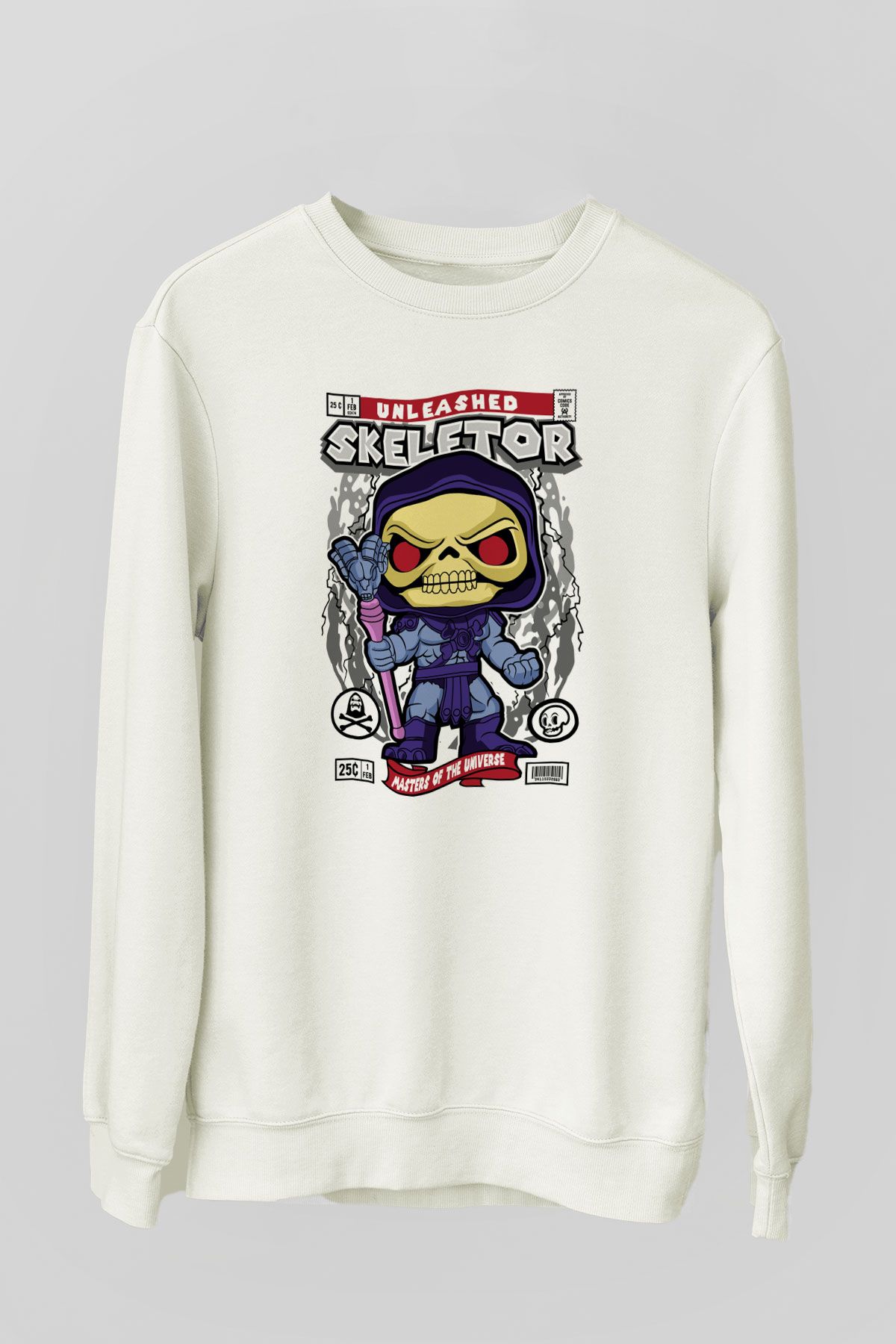 Skeletor Baskılı Unisex Beyaz Sweatshirt