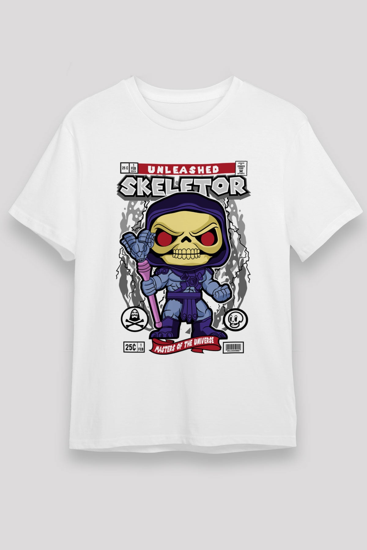 Skeletor Baskılı Unisex Beyaz Tişört