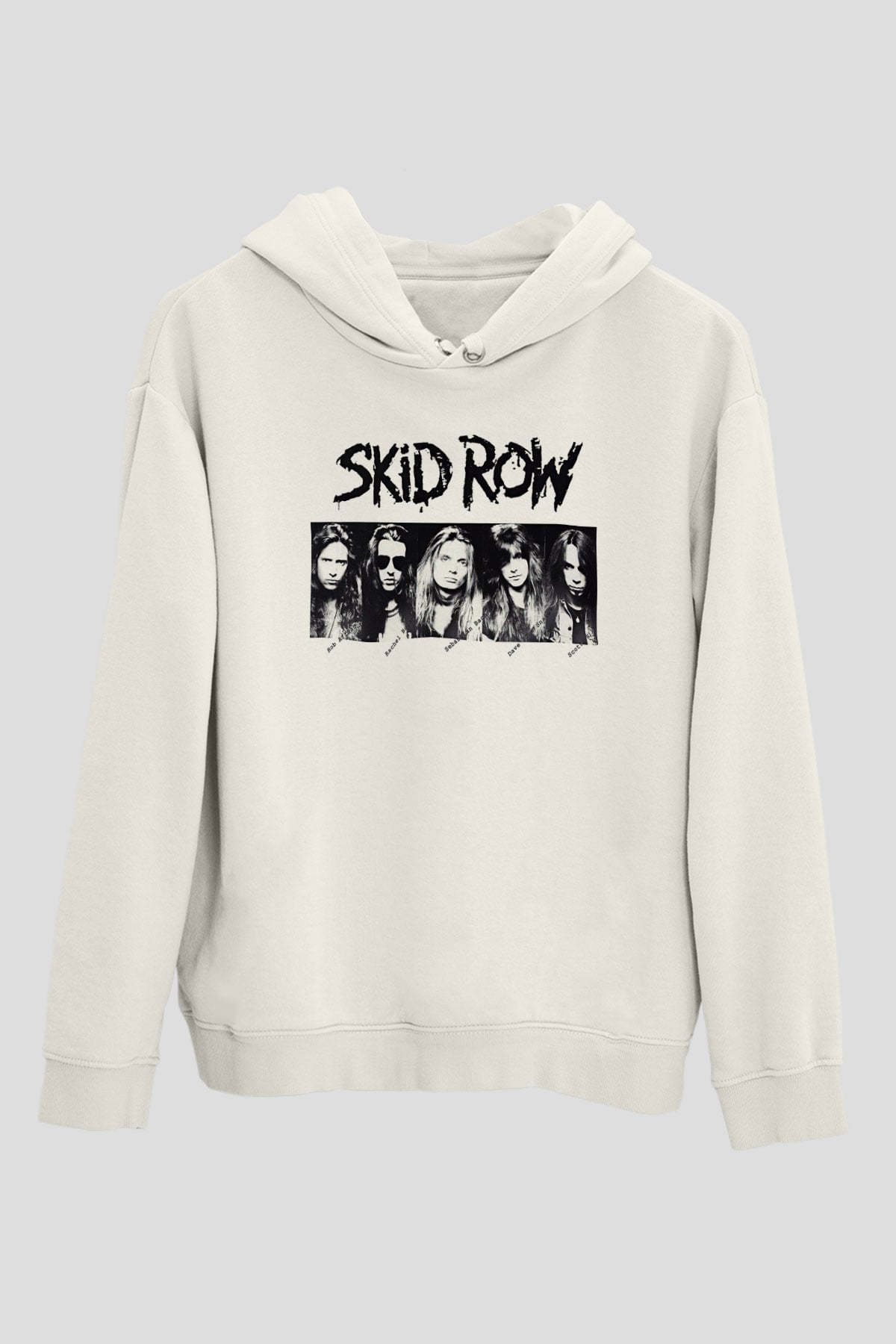 Skid Row Baskılı Beyaz Unisex Kapüşonlu Sweatshirt