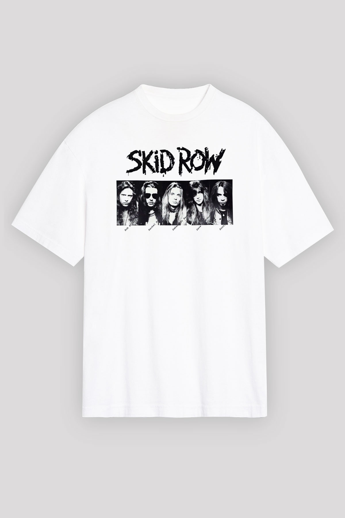 Skid Row Baskılı Beyaz Unisex Oversize Tişört - Tshirt